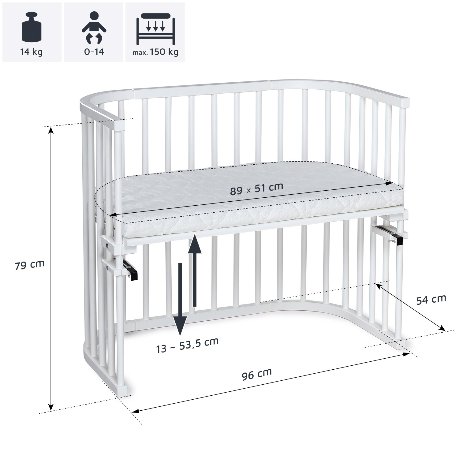 Beistellbetten, babybay, Weiß – Produktansicht