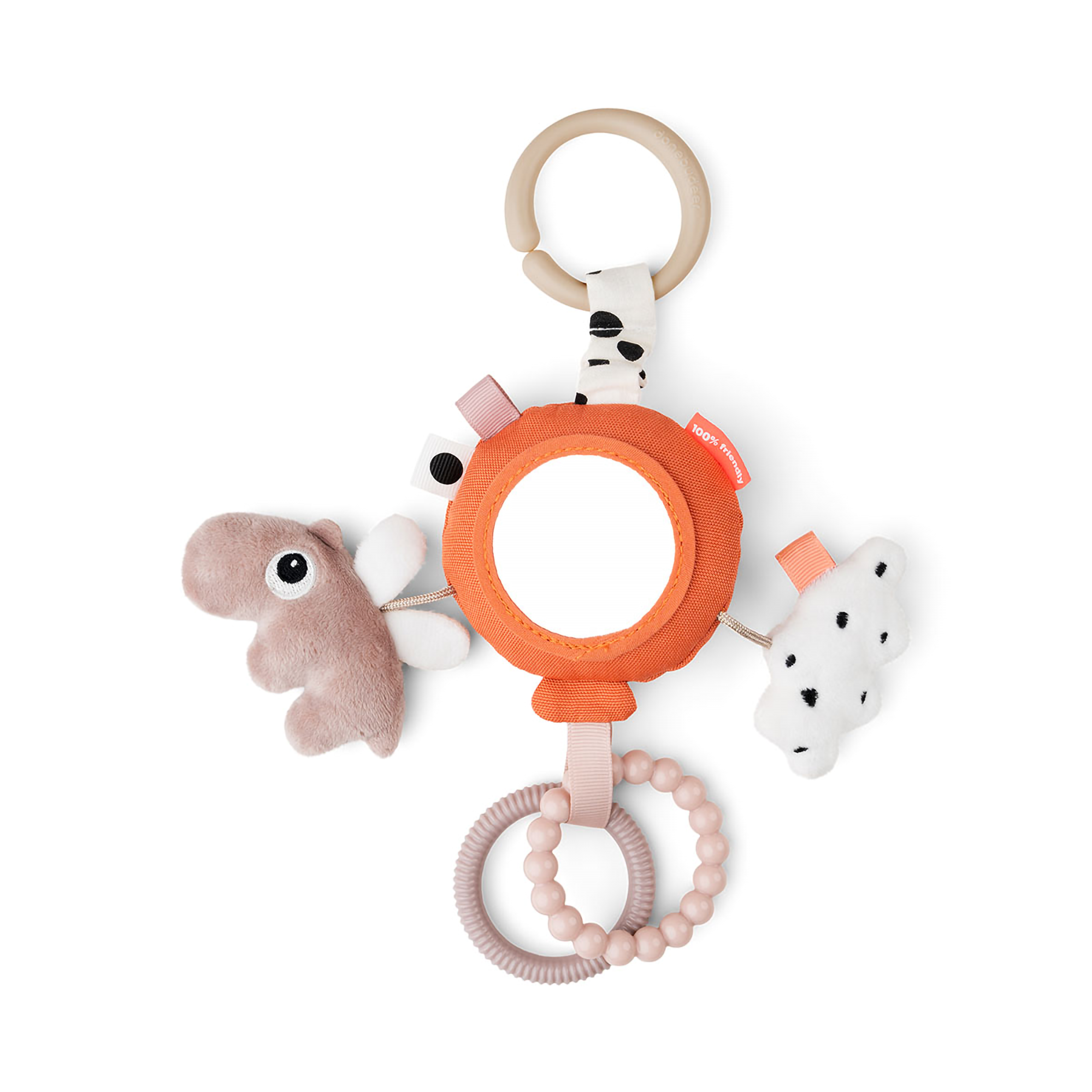 Rasseln & Greiflinge, done by deer, Orange – Besonderheit: Spiegel mit lustigen Spielelementen
