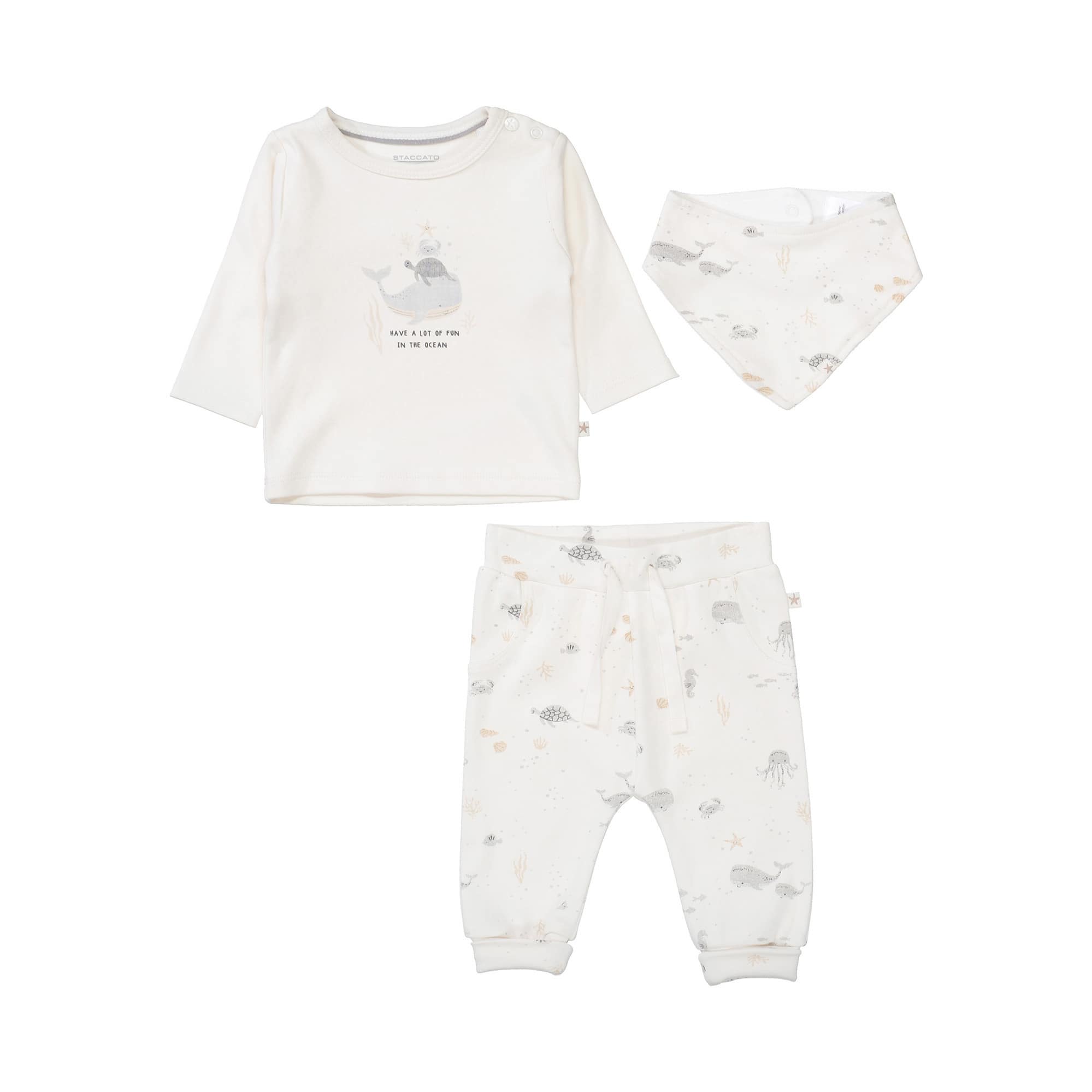 Langarmshirts, STACCATO, Weiß – Besonderheit: Set aus Langarmshirt, Hose und Dreieckstuch 