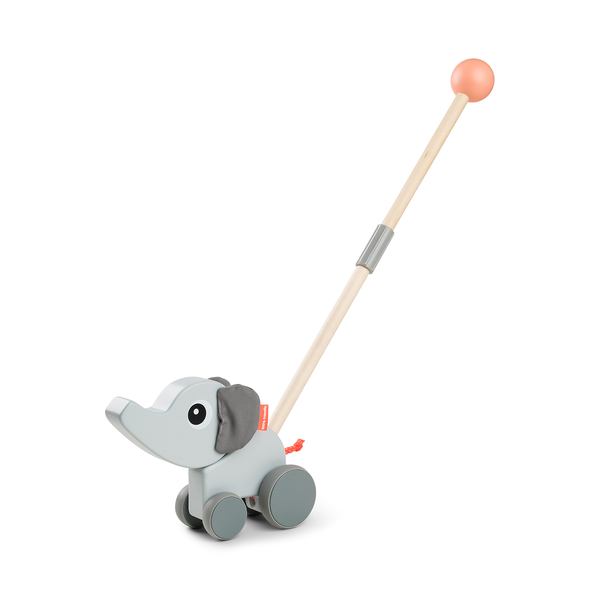Schiebetiere, done by deer, Grau – Besonderheit: lustiger Holz-Elefant mit knisternden Ohren und weichen Rädern