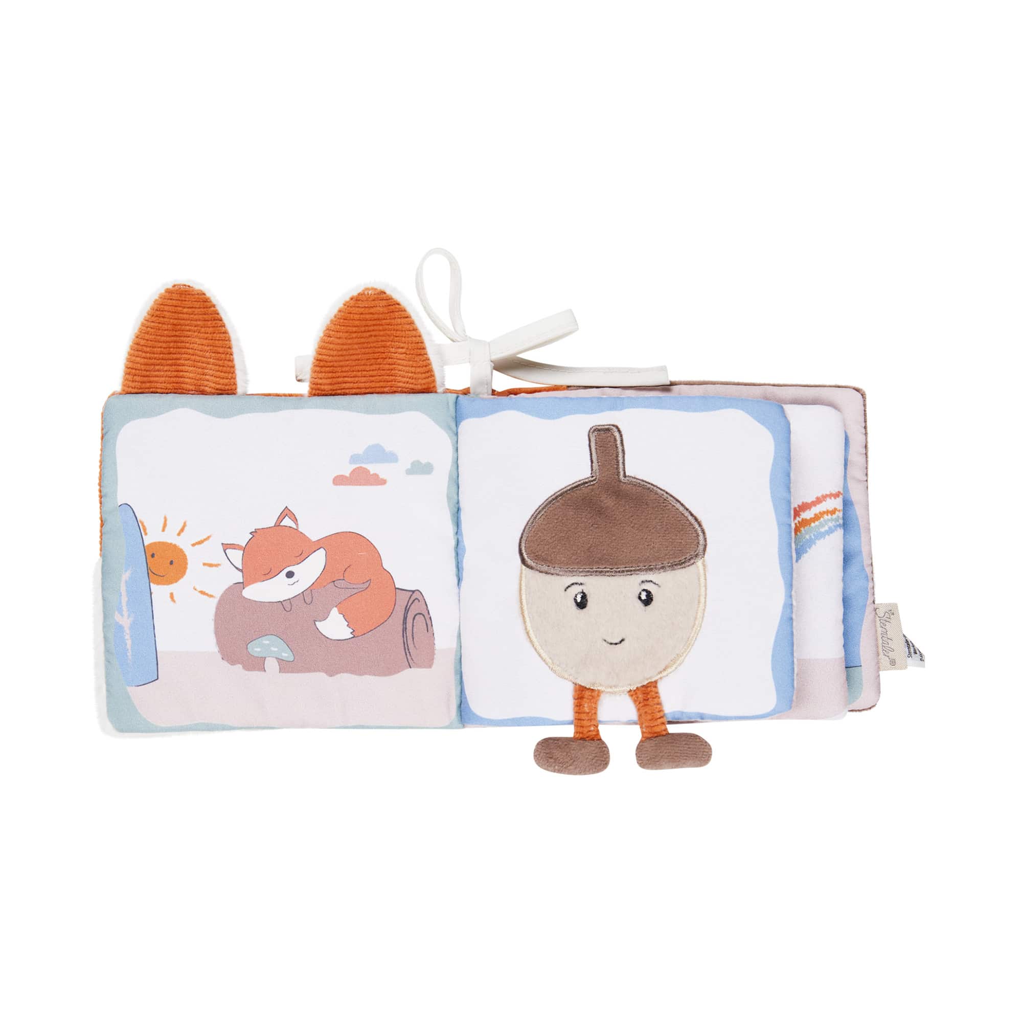 Stoffbücher, Sterntaler, Rot – Besonderheit: Hängebeine mit Knoten zum Fühlen und Spielen
