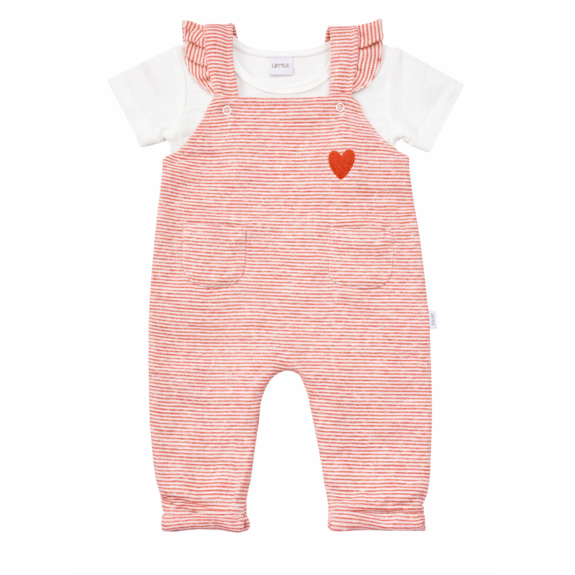 Latzhosen, LITTLE, Weiß – Besonderheit: Set bestehend aus Latzhose und T-Shirt