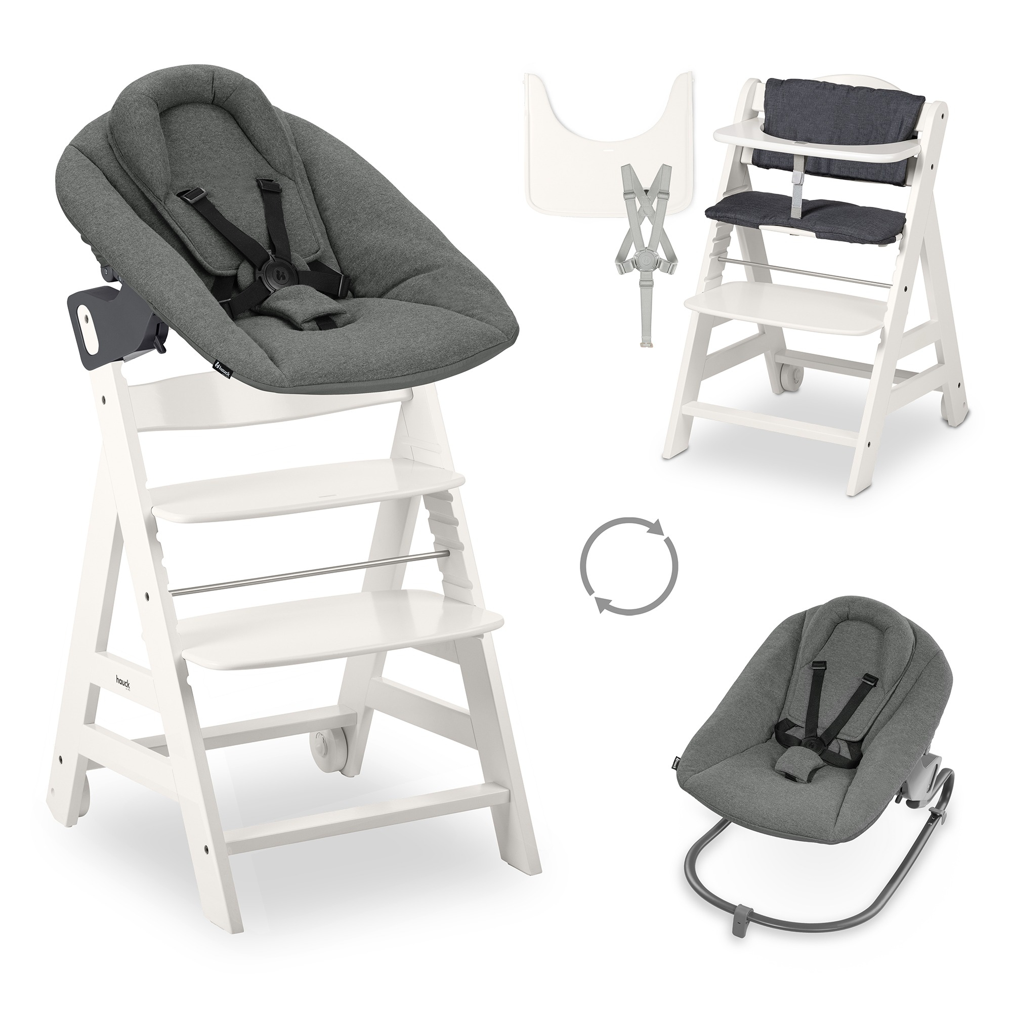 Treppenhochstühle, hauck, Grau – Besonderheit: Set bestehend aus Hochstuhl und Wippe