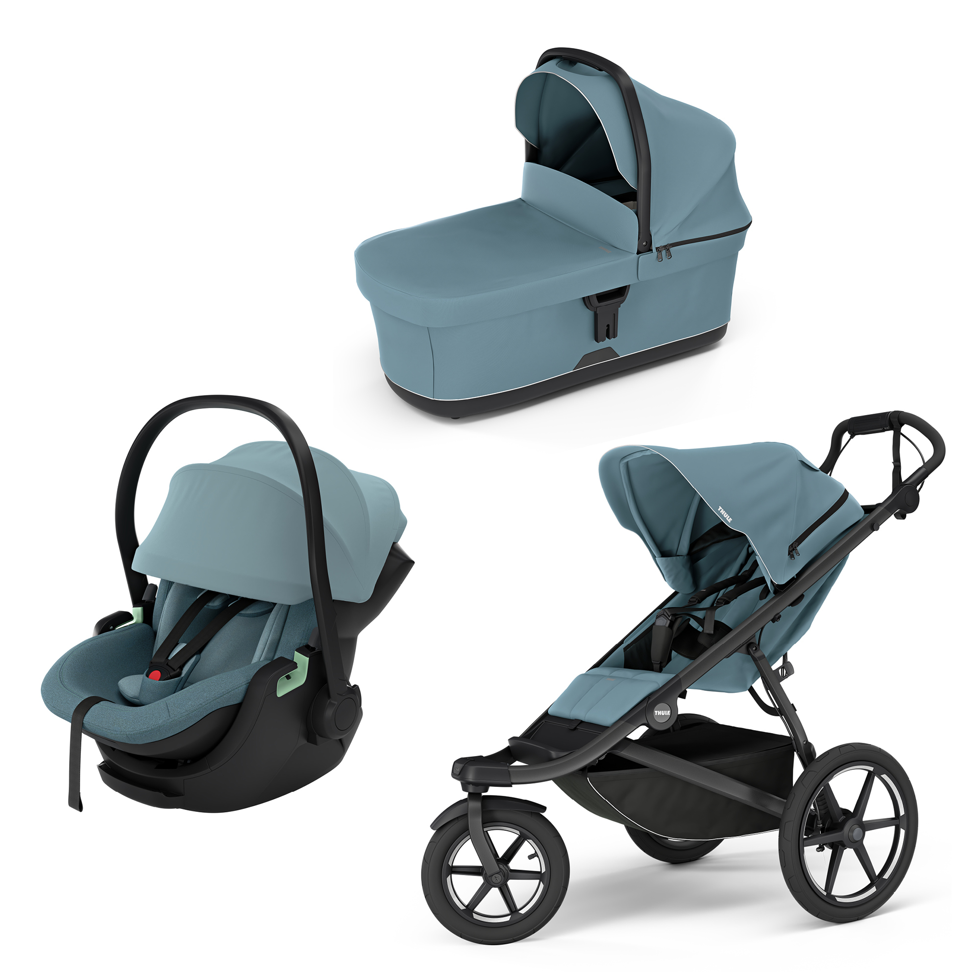 Kinderwagen Komplettsets, THULE, Blau – Besonderheit: Set bestehend aus Jogger, Babywanne und Babyschale
