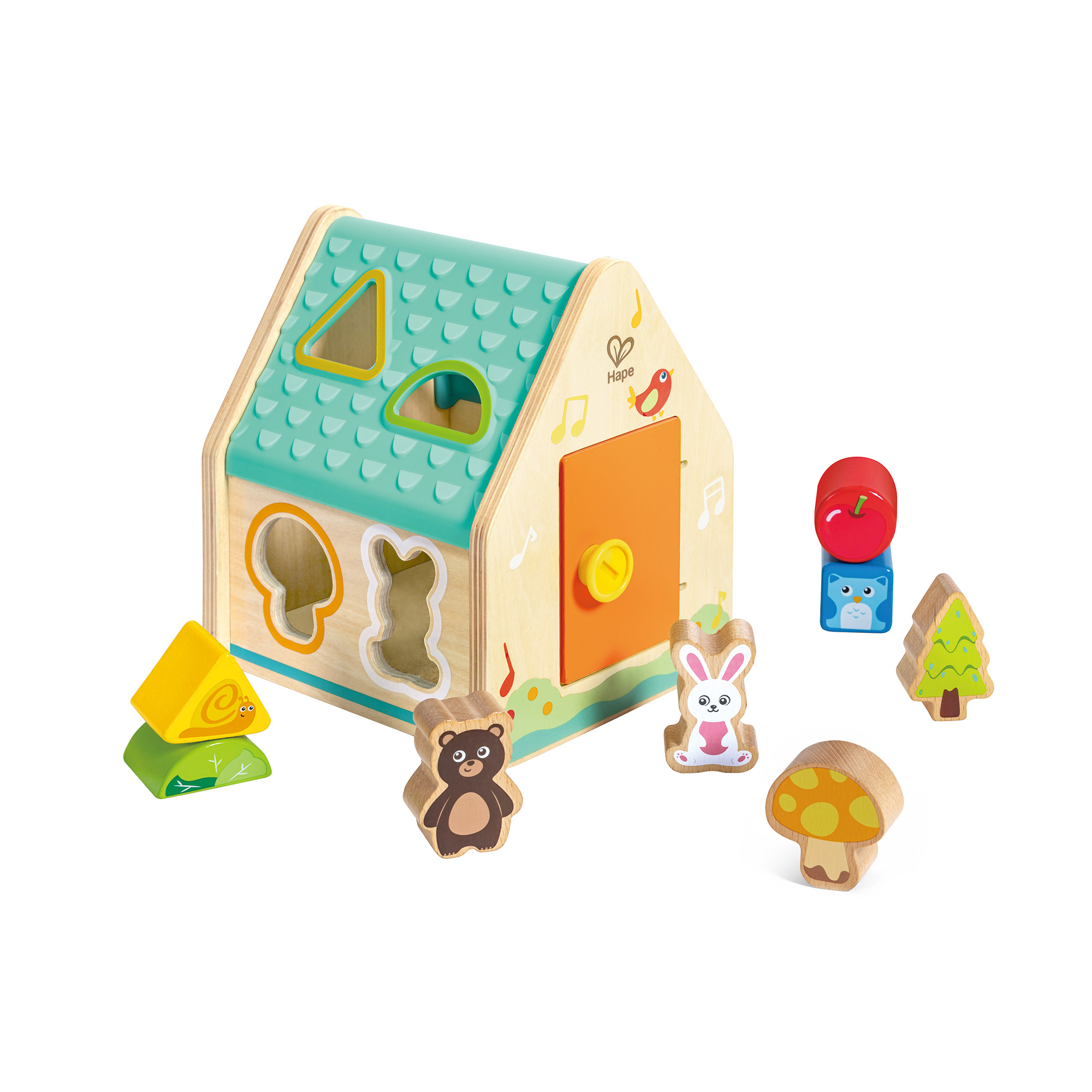 Hape, Mehrfarbig – Besonderheit: enthält ein Haus, vier geometrische Blöcke und vier tierförmige Blöcke
