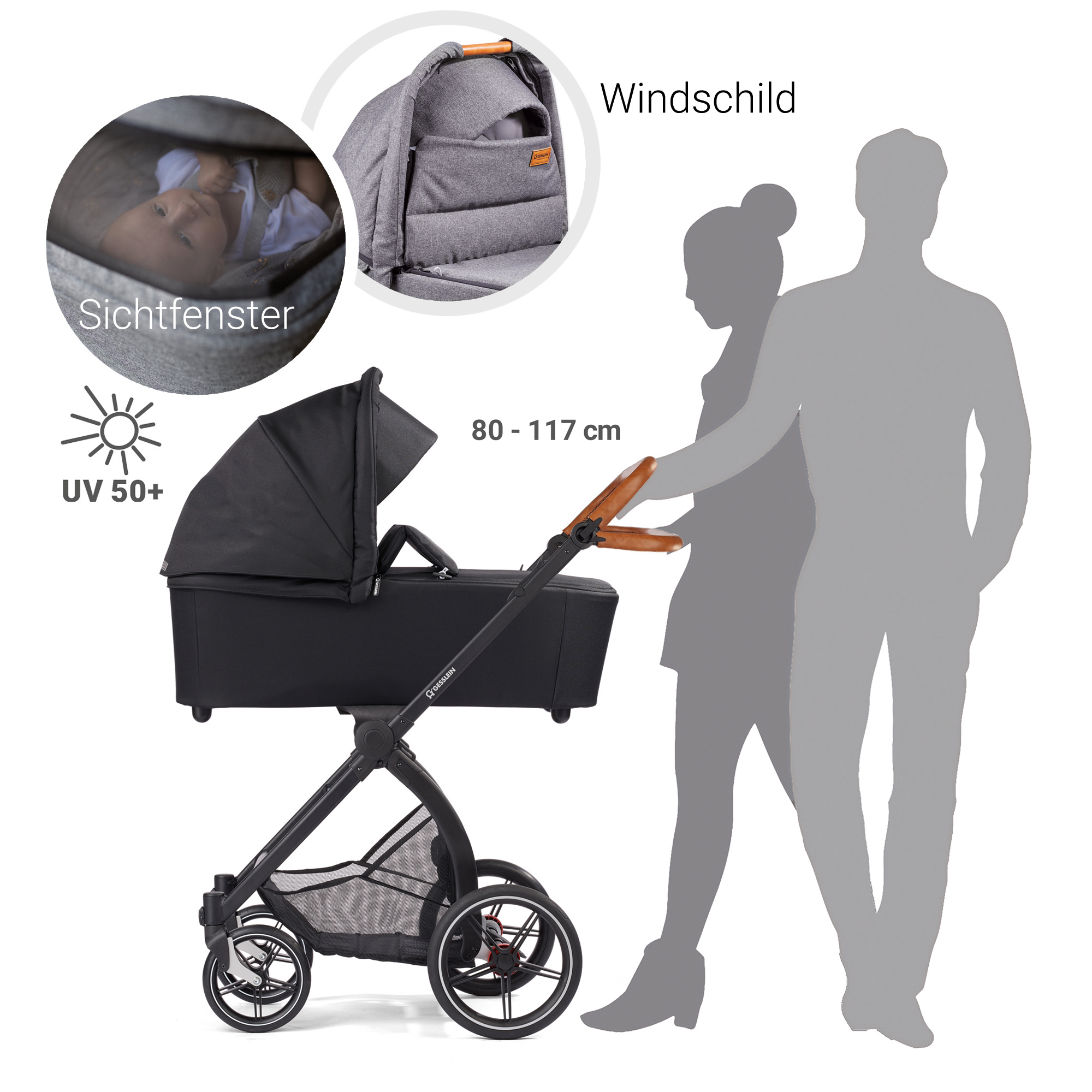 Kombi-Kinderwagen, GESSLEIN, Schwarz – Produktansicht