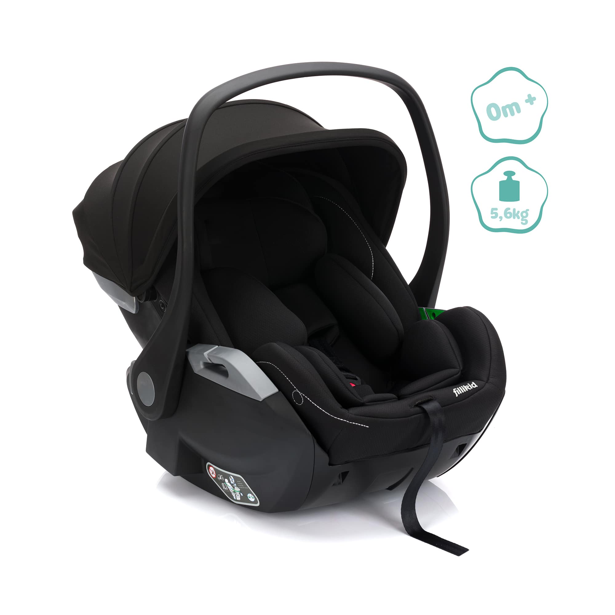 Babyschalen 0-13 kg, Gruppe 0+, fillikid, Schwarz – Produktansicht