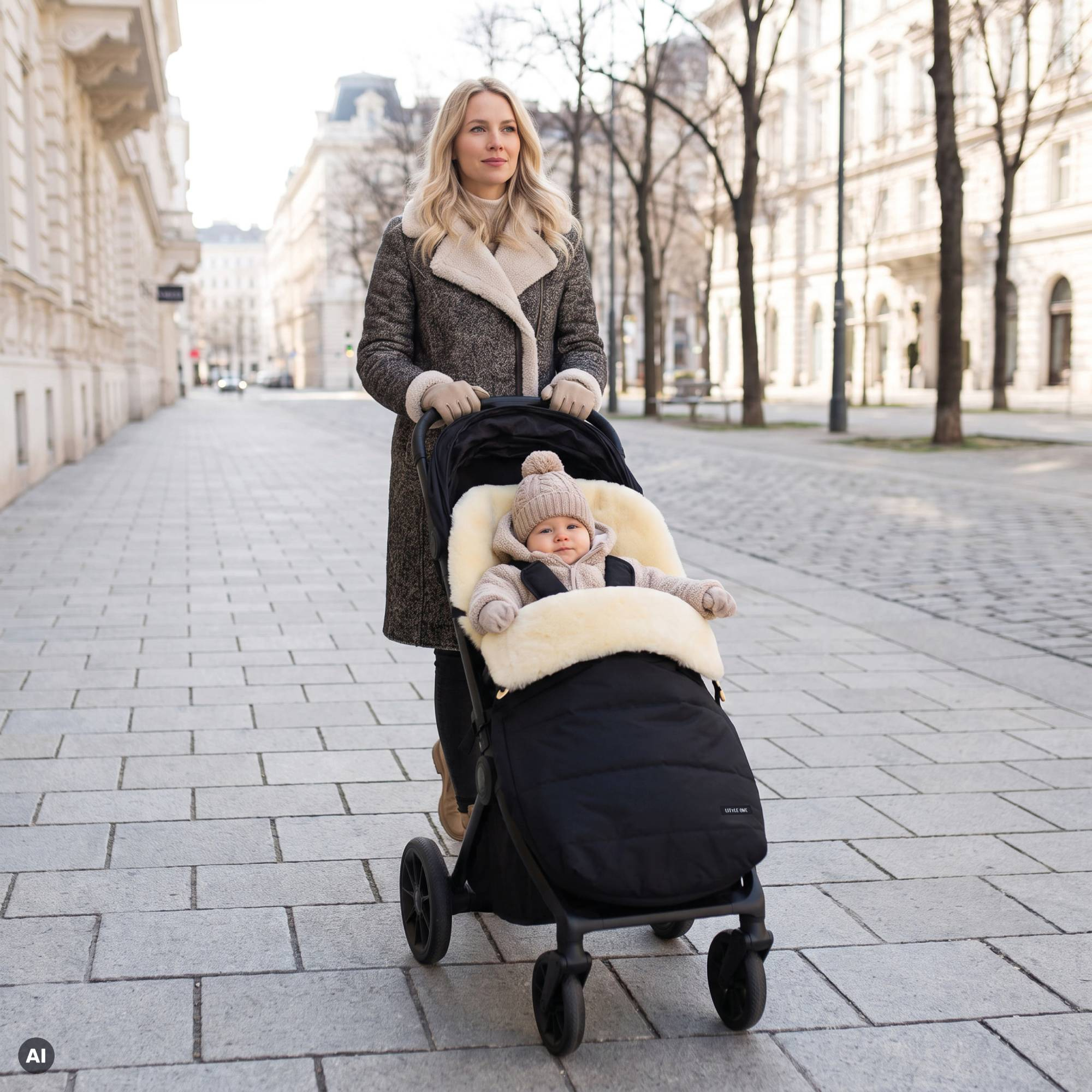 Fußsäcke & Decken, LITTLE ONE, Schwarz – Besonderheit: Innen aus 100% echtem Lammfell