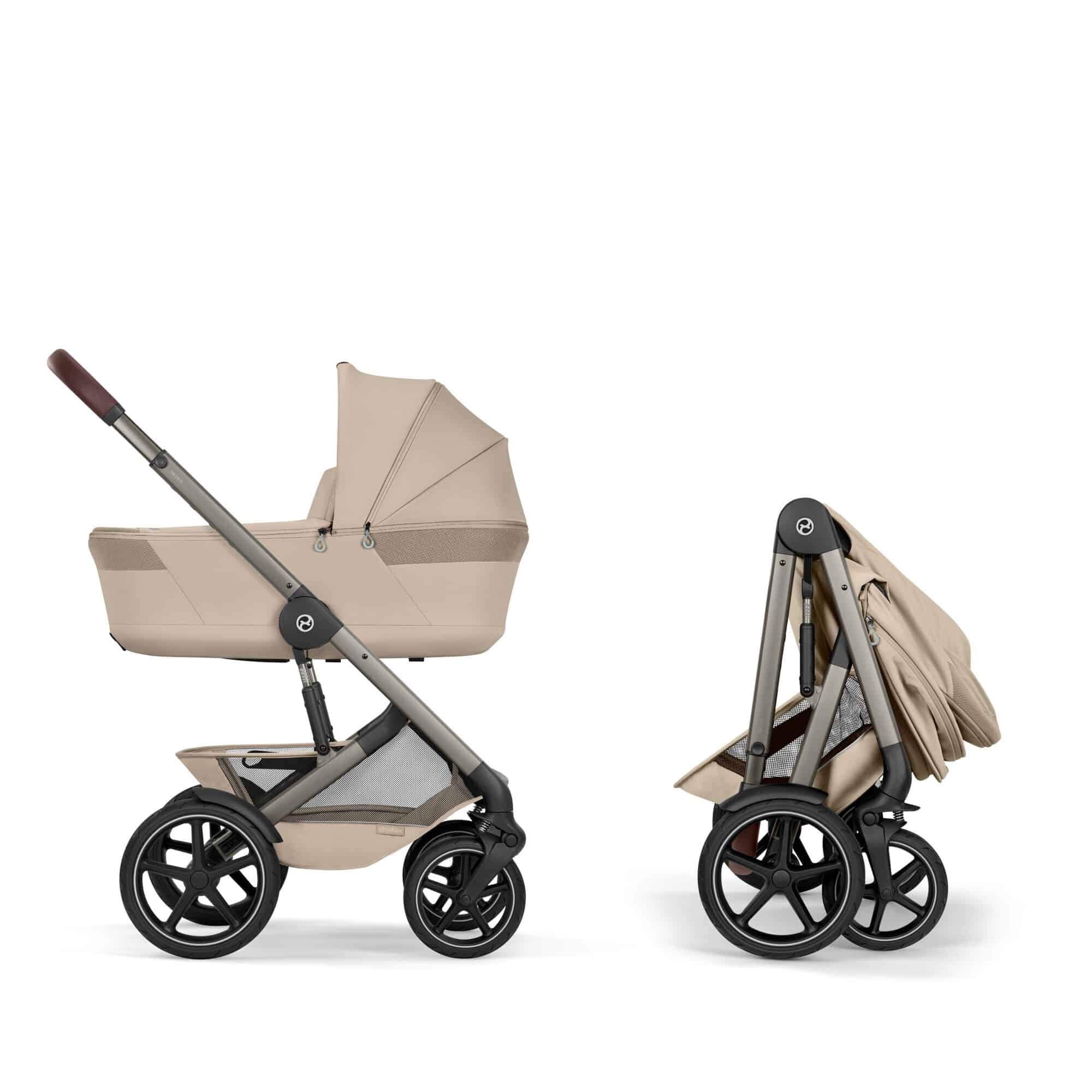 Kombi-Kinderwagen, cybex, Beige – Besonderheit: kompakte Faltung (auch mit Babywanne)