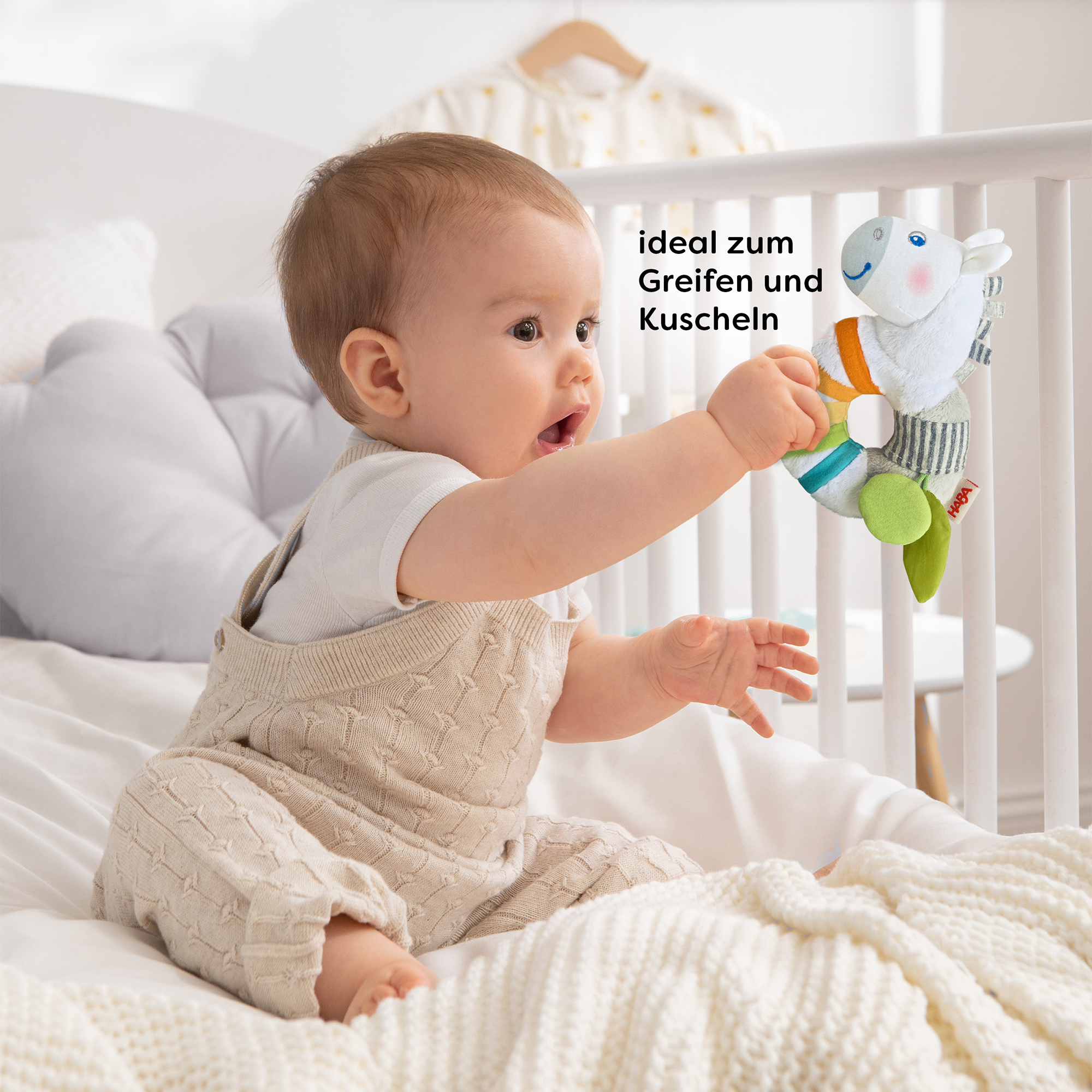 Rasseln & Greiflinge, HABA, Weiß – Besonderheit: Stoffspielzeug für Babys ab ca. 6 Monaten
