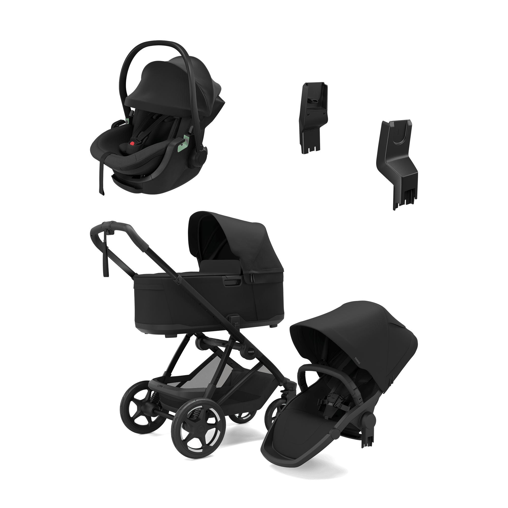 Kinderwagen Komplettsets, THULE, Schwarz – Besonderheit: Set bestehend aus Kombi-Kinderwagen, Babyschale und Adaptern