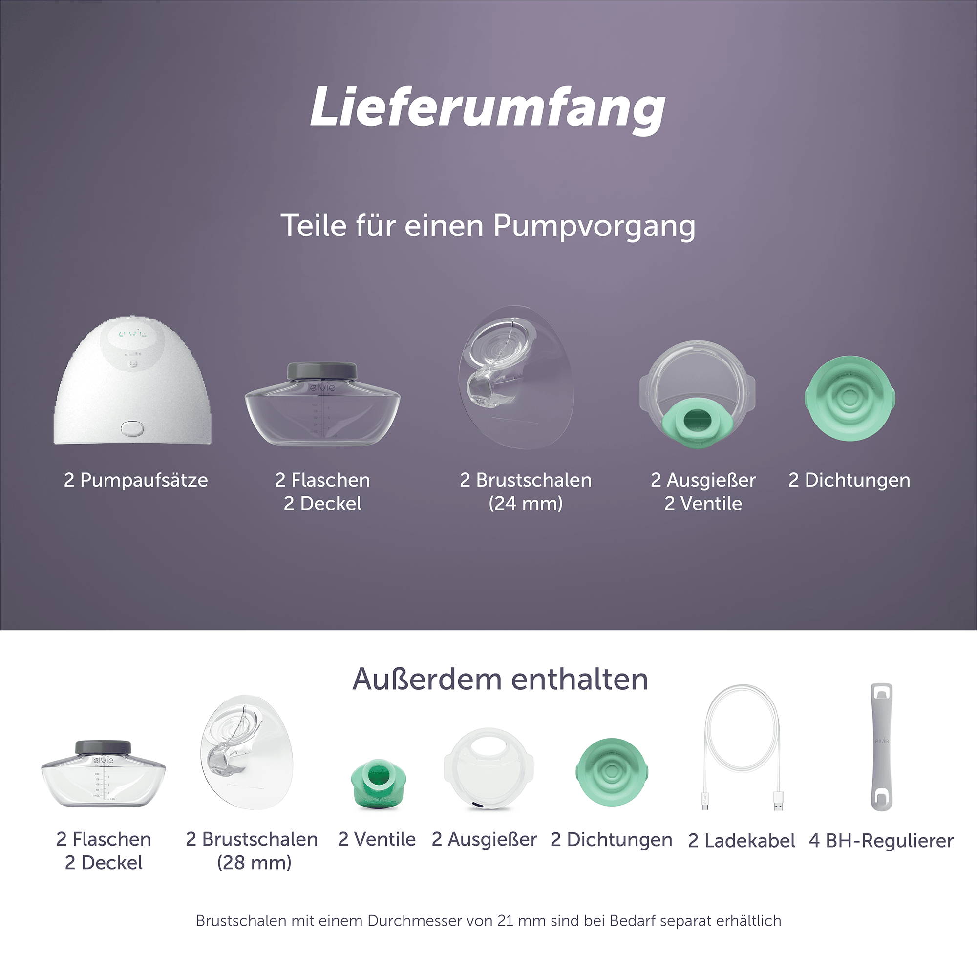 Milchpumpen, elvie, Weiß – Produktansicht