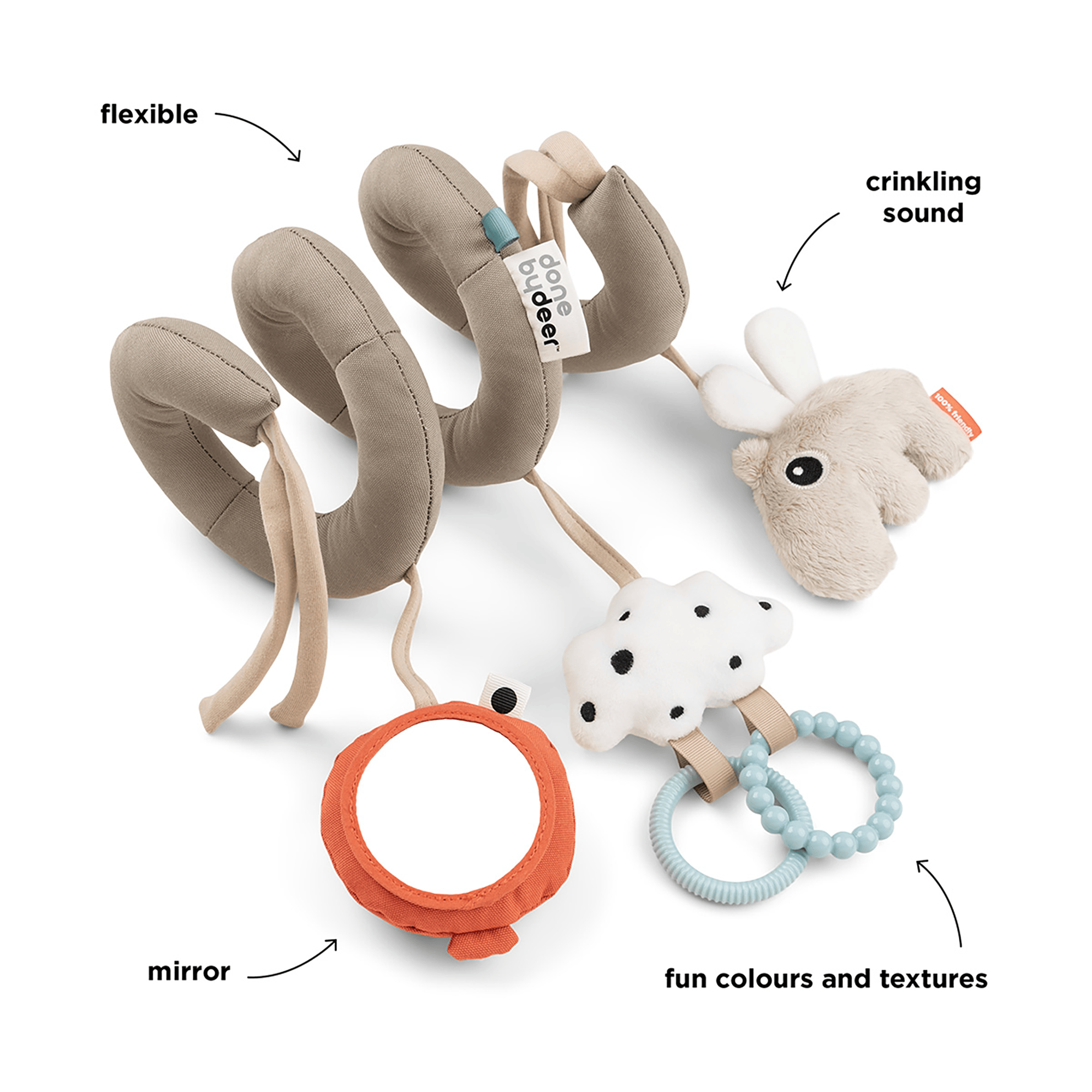 Kinderwagen Spielzeug, done by deer, Beige – Besonderheit: einfache und flexible Anbringung