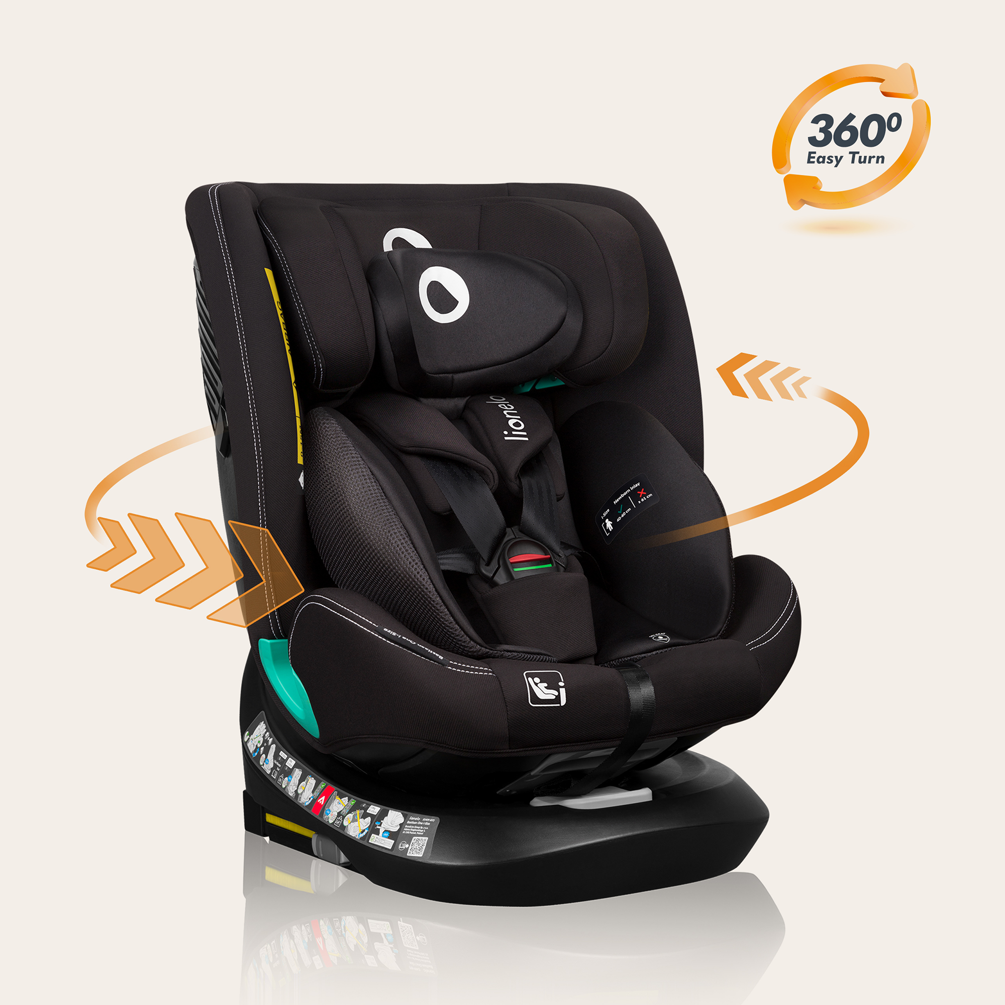 Kindersitze 9-36 kg, Gruppe 1/2/3, lionelo, Schwarz – Produktansicht