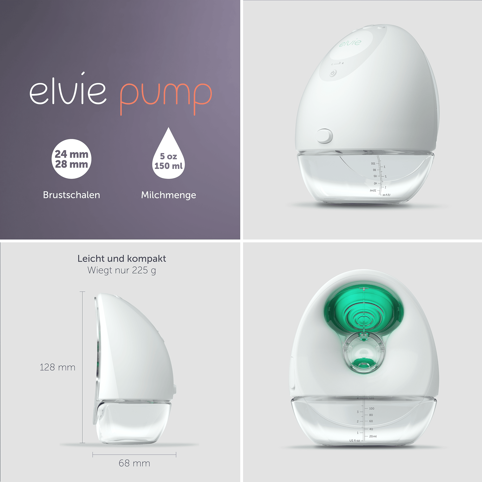 Milchpumpen, elvie, Weiß – Produktansicht