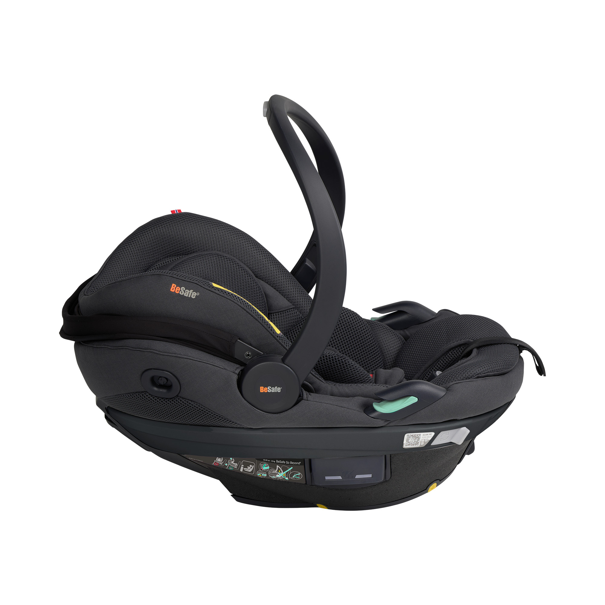 Babyschalen 0-13 kg, Gruppe 0+, BeSafe, Grau – Besonderheit: Active Lay Flat™-Funktion, Liegefunktion die sich bei einem Unfall automatisch in eine aufrechte Position bewegt