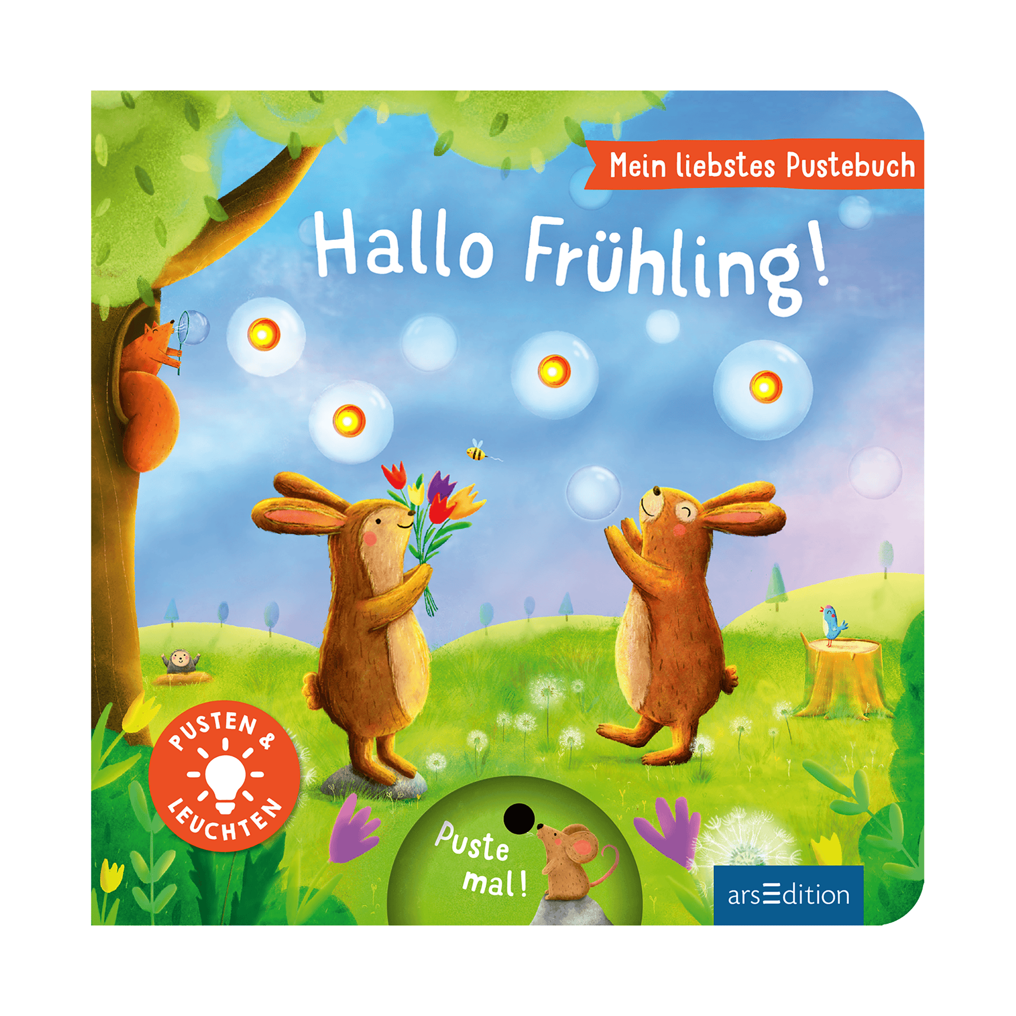 Bilderbücher, arsEdition – Besonderheit: durch Pusten auf den integrierten Sensor beginnen auf jeder Seite 4 LED-Lichter zu leuchten