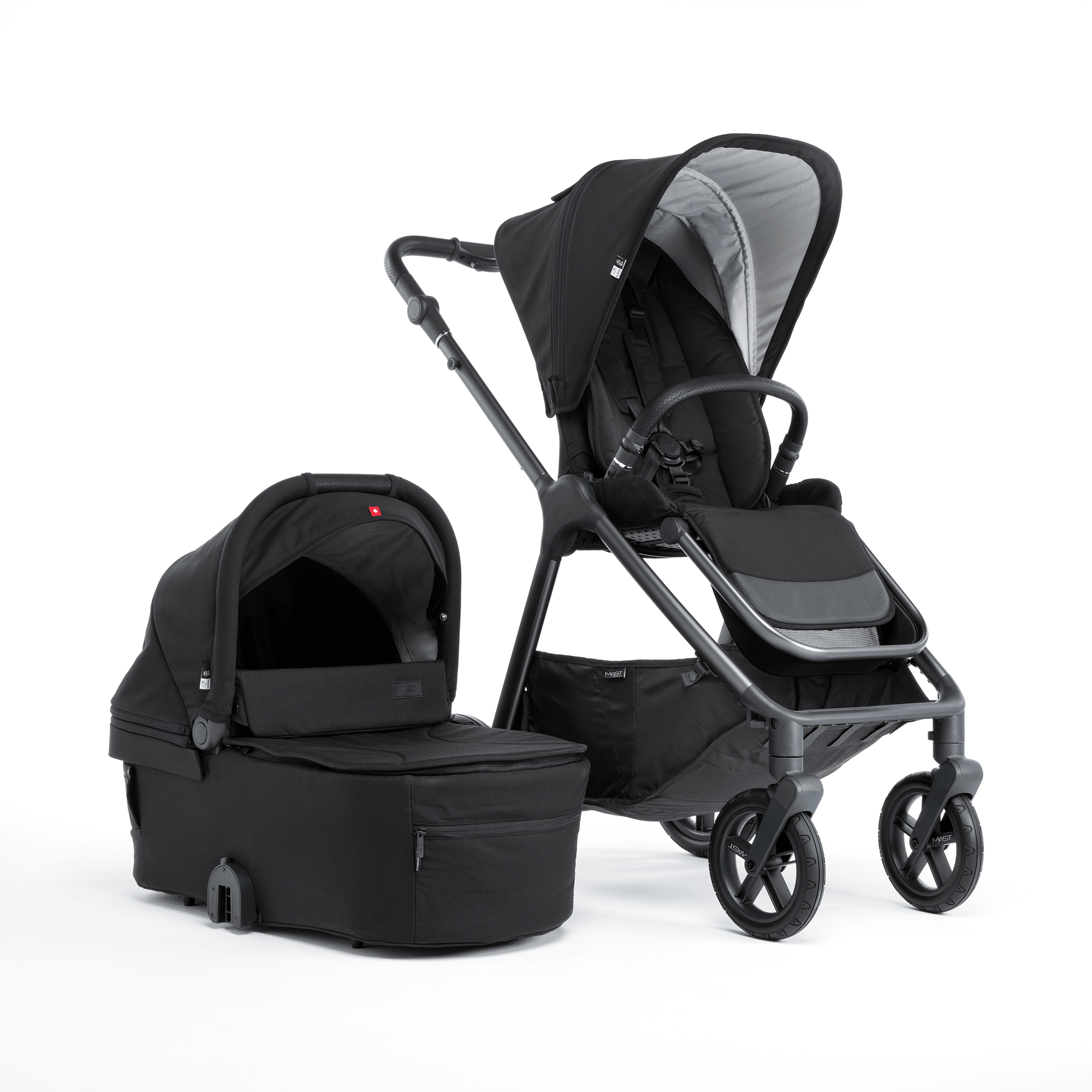 % SALE Kinderwagen, MAST, Schwarz – Besonderheit: inkl. Babywanne, Sportsitz, Regenschutz