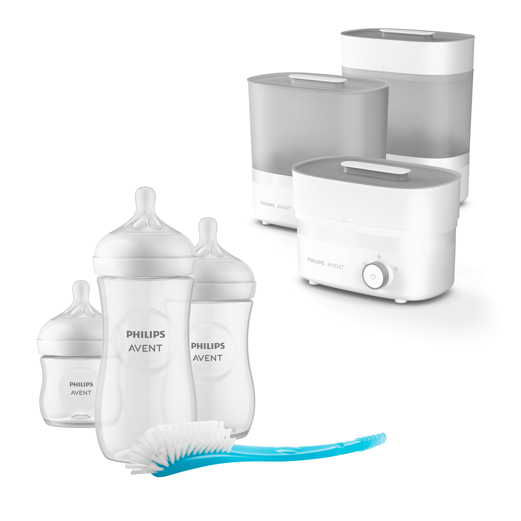 Philips Avent Nahrungszubereiter, PHILIPS AVENT, Weiß – Besonderheit: Set bestehend aus Sterilisator mit Trocknungsfunktion & Flaschen Starter-Set Natural Response
