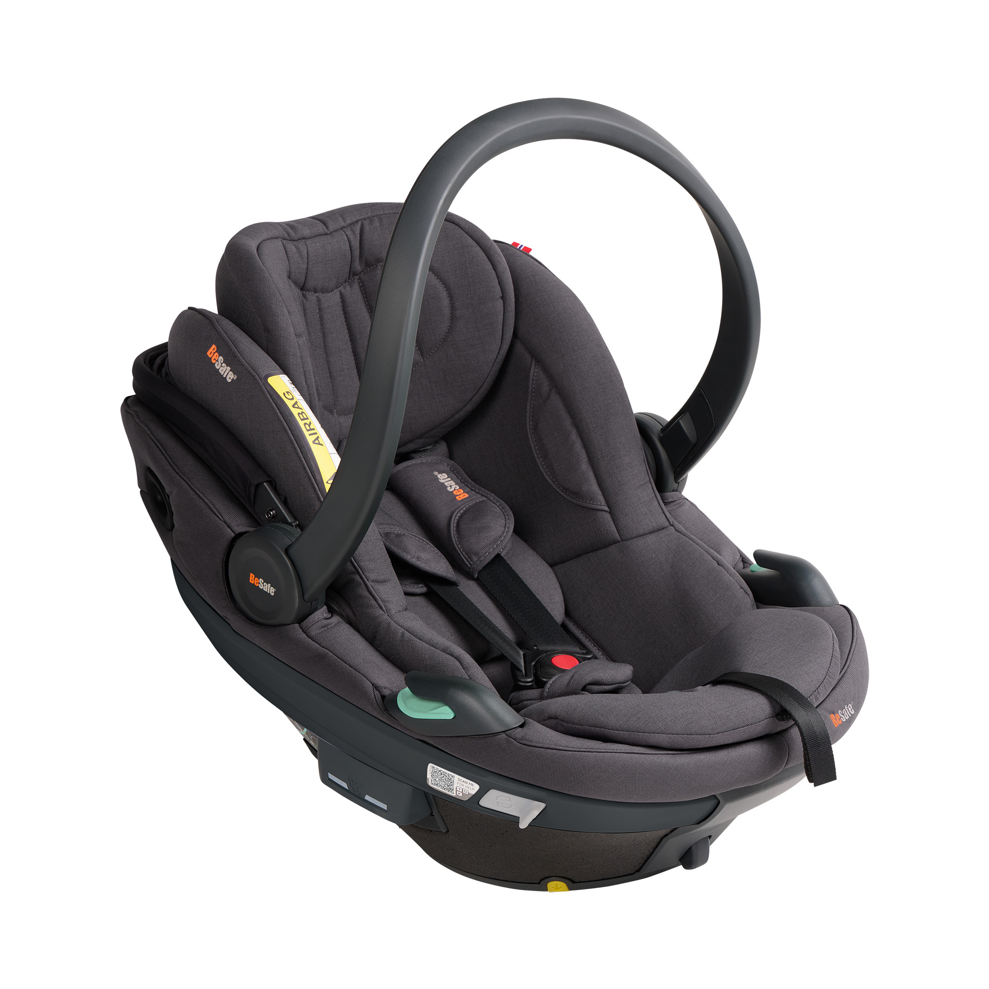 Babyschalen 0-13 kg, Gruppe 0+, BeSafe, Grau – Besonderheit: Active Lay Flat™-Funktion, Liegefunktion die sich bei einem Unfall automatisch in eine aufrechte Position bewegt