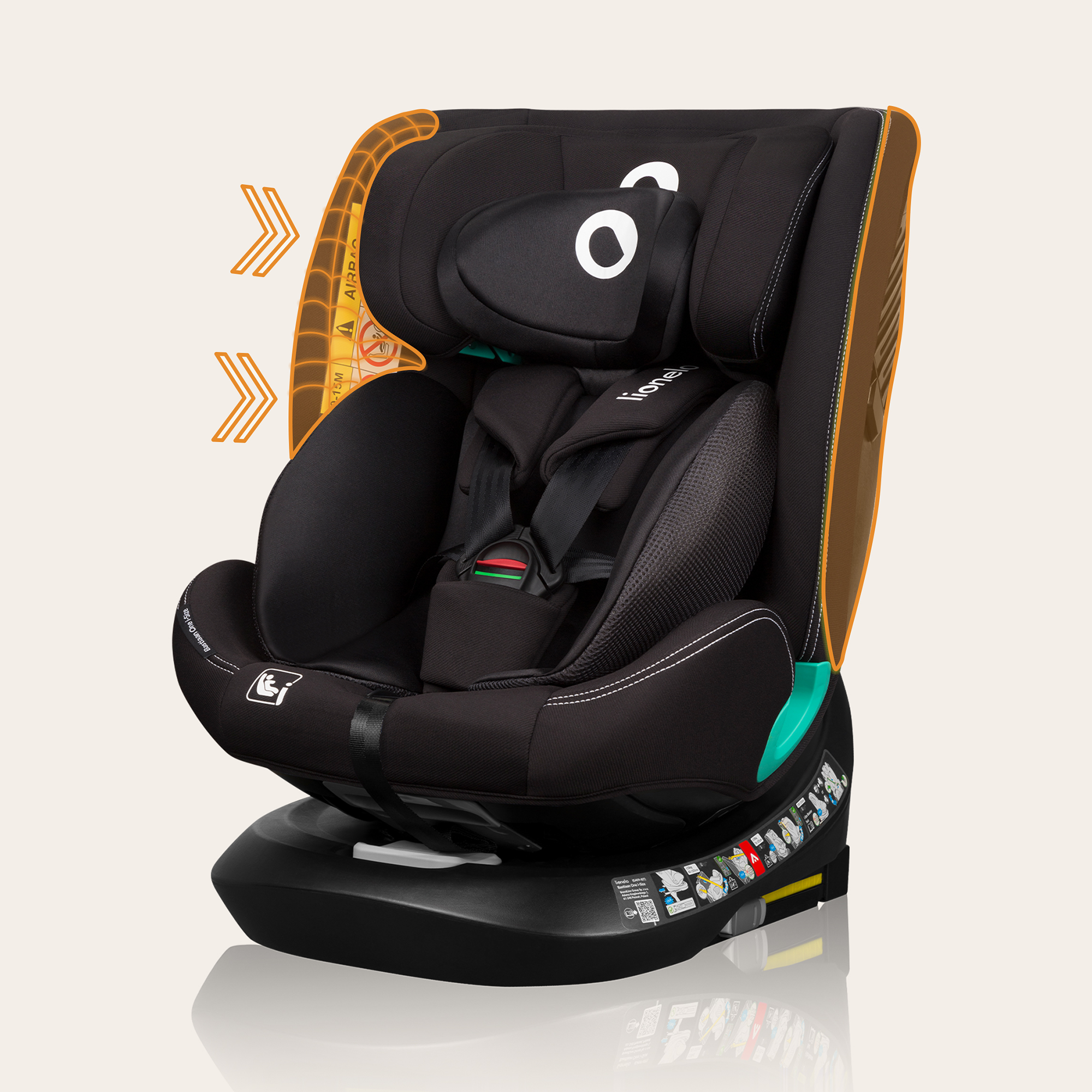 Kindersitze 9-36 kg, Gruppe 1/2/3, lionelo, Schwarz – Produktansicht