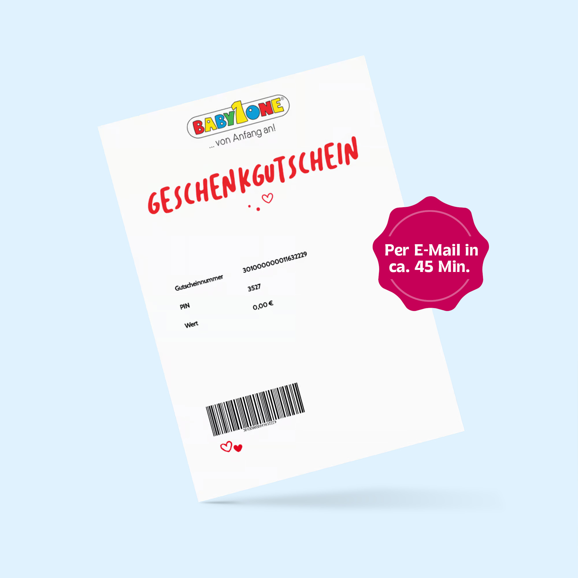 Geschenkgutscheine, BabyOne, Weiß – Produktansicht
