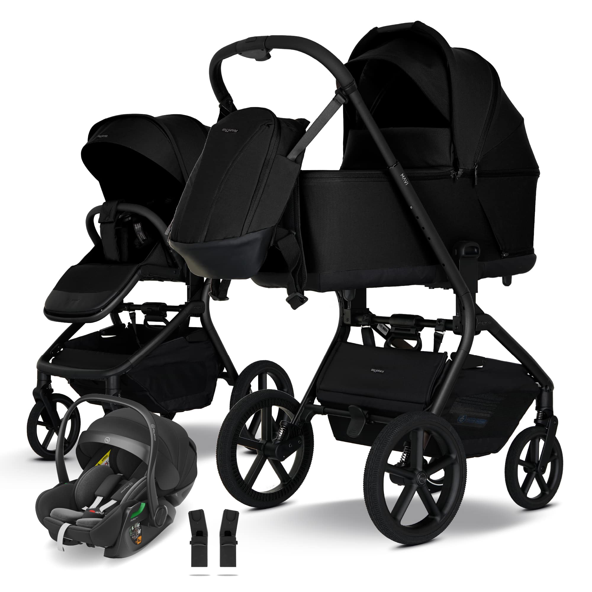 My junior, Schwarz – Besonderheit: Set bestehend aus Kombi-Kinderwagen, Babyschale und passenden Adaptern