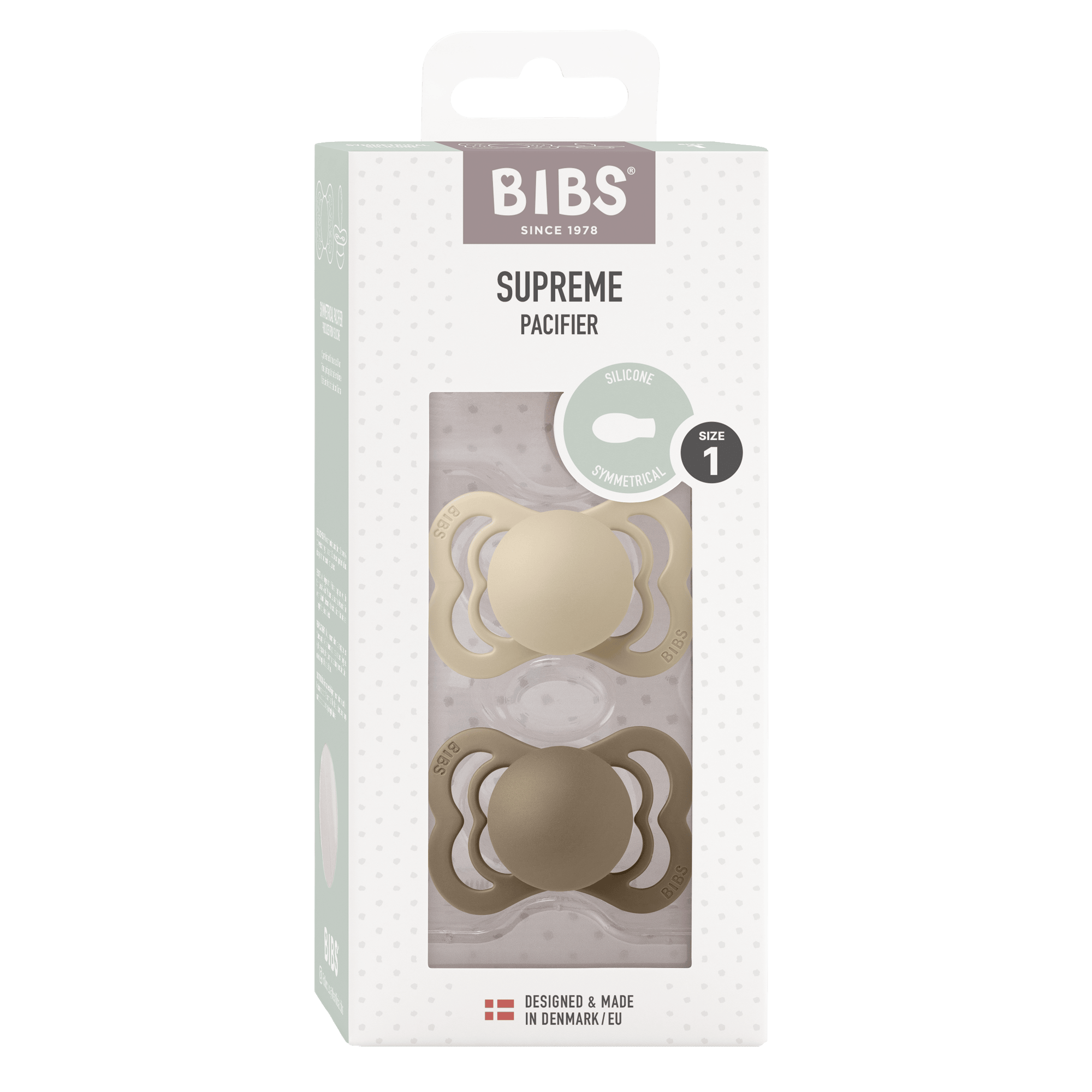 Schnuller, BIBS, Beige – Besonderheit: weicher, flexibler und hypoallergener Silikonsauger