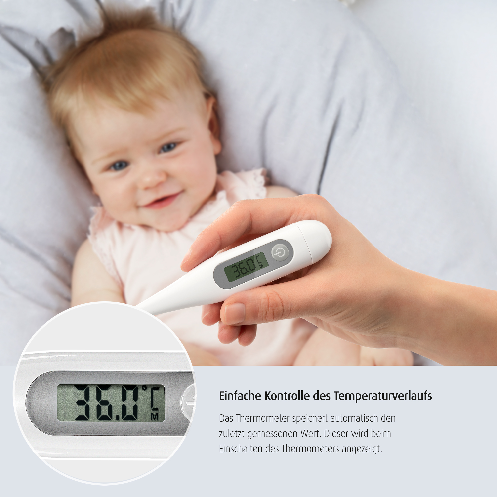 Fieberthermometer, reer, Grau – Besonderheit: antiallergische Goldspitze