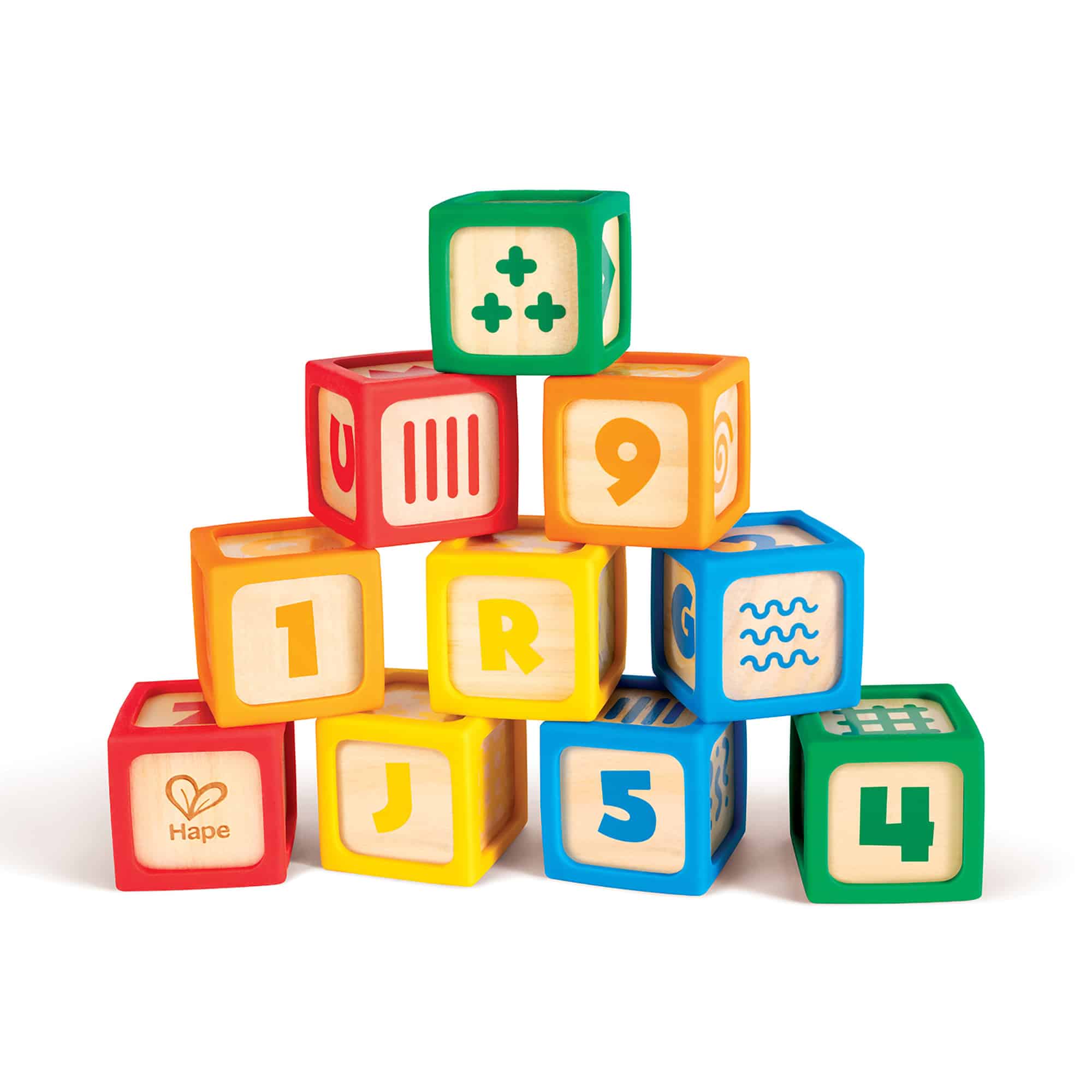 Bausteine, Hape, Mehrfarbig – Besonderheit: 10 Holzbausteine mit weichen Silikonkanten
