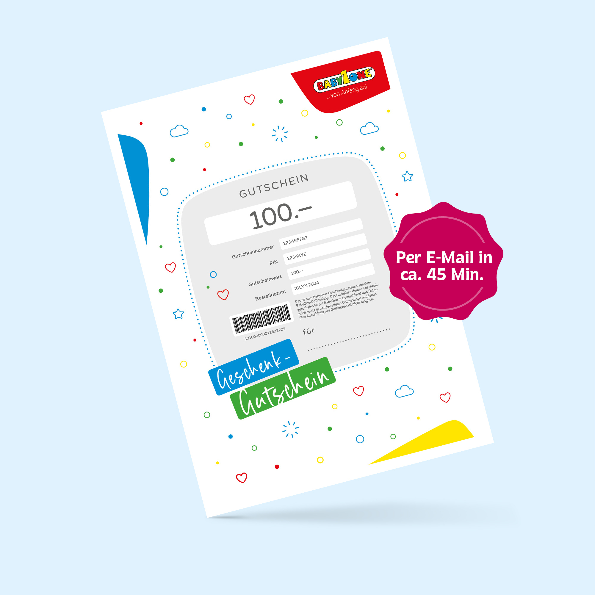 Geschenkgutscheine, BabyOne, Weiß – Besonderheit: Versand per E-Mail nach Zahlung 