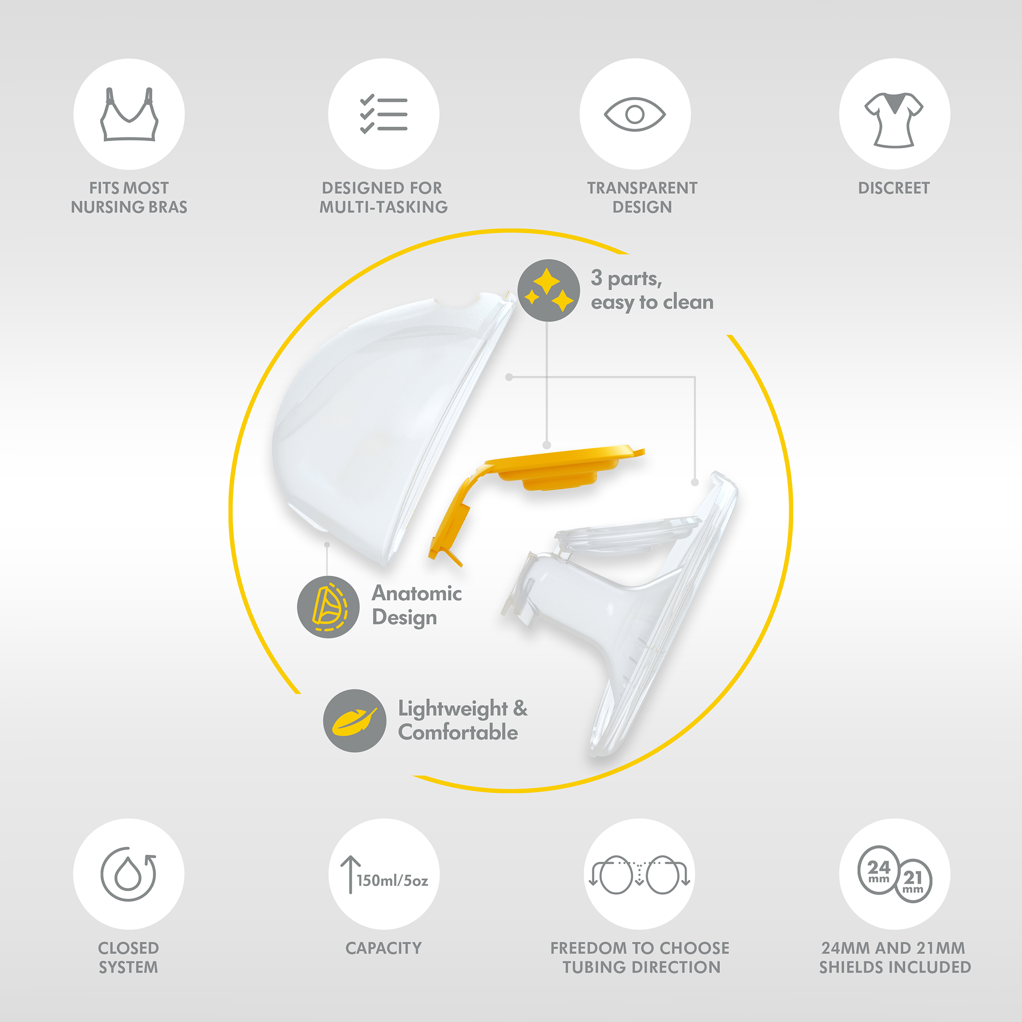 Hands Free Milchpumpen, medela, Gelb – Produktansicht