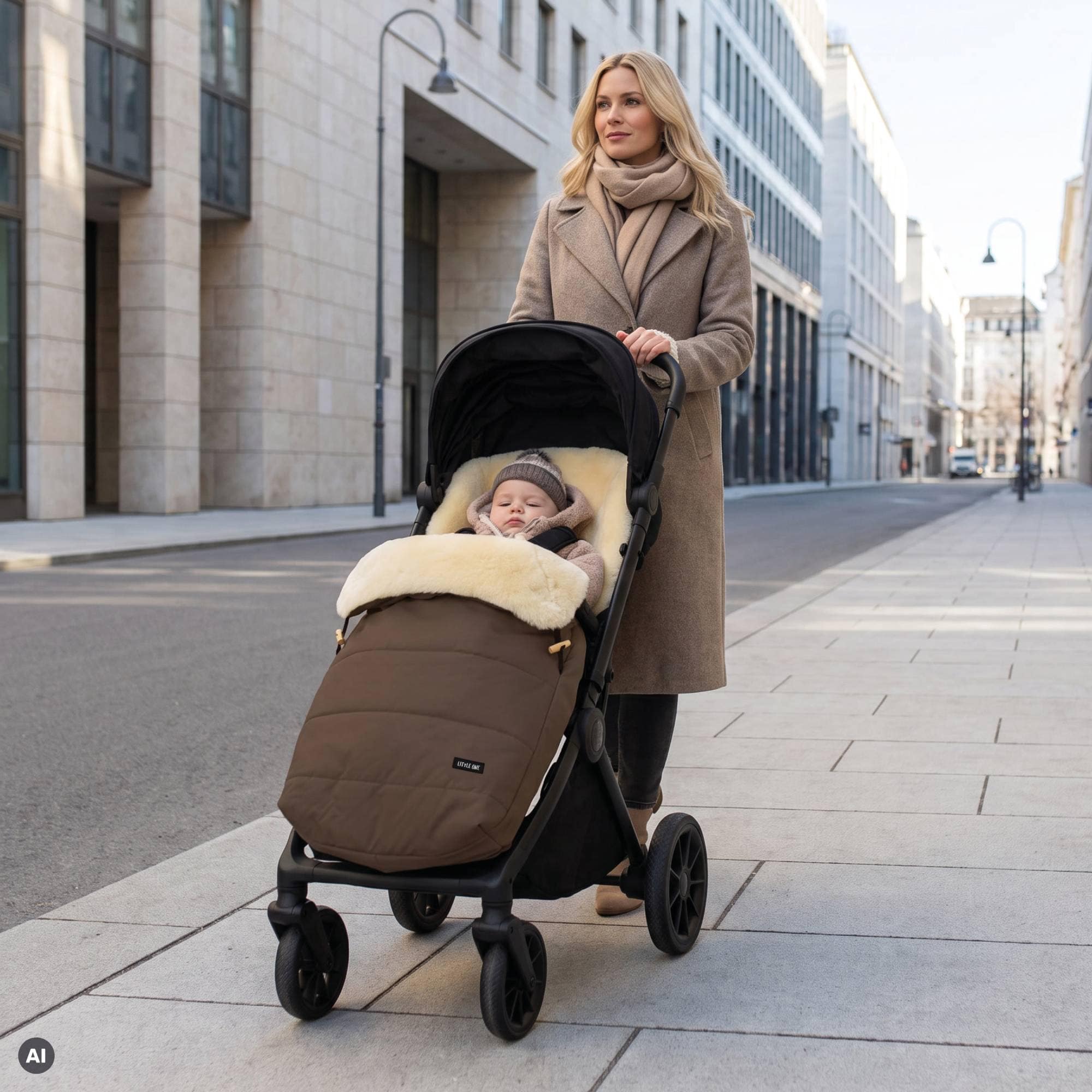 Fußsäcke & Decken, LITTLE ONE, Braun – Besonderheit: Innen aus 100% echtem Lammfell