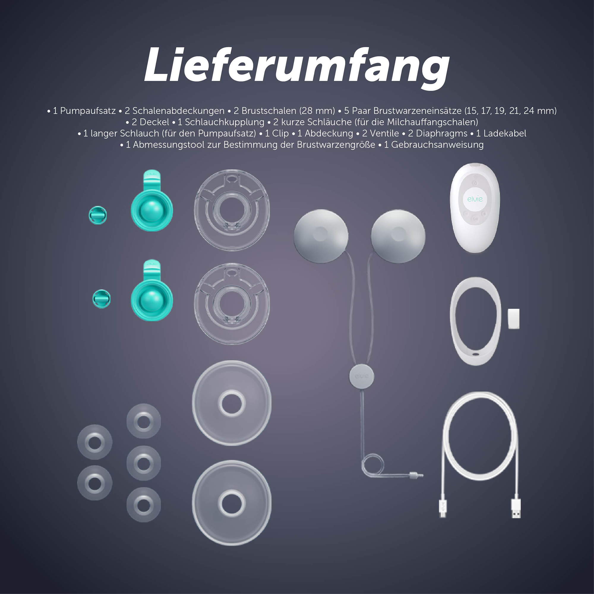 Hands Free Milchpumpen, elvie, Transparent – Produktansicht