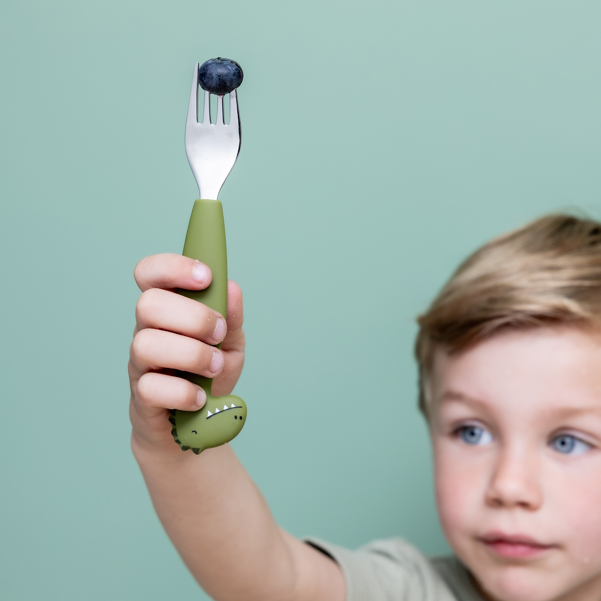 Kinderbesteck, trixie, Gelb – Besonderheit: weiche, griffige Silikongriffe