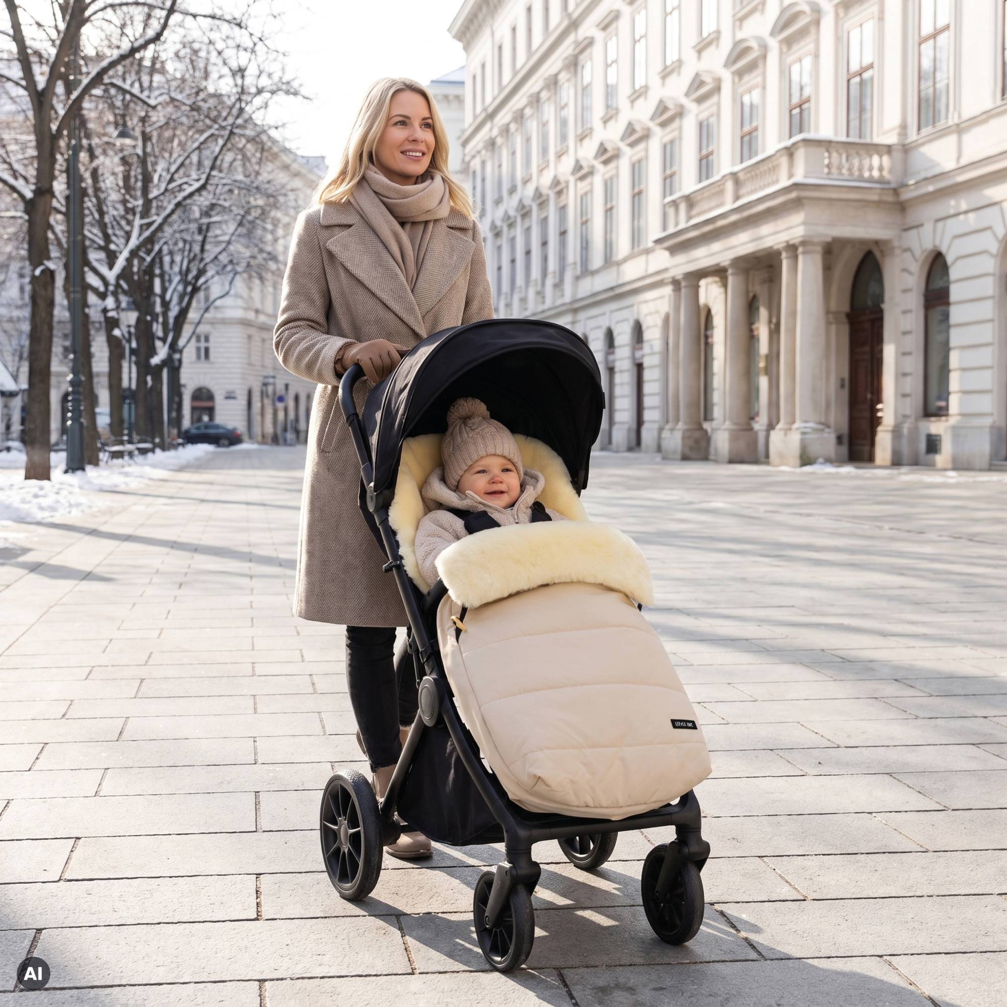 Fußsäcke & Decken, LITTLE ONE, Beige – Besonderheit: Innen aus 100% echtem Lammfell