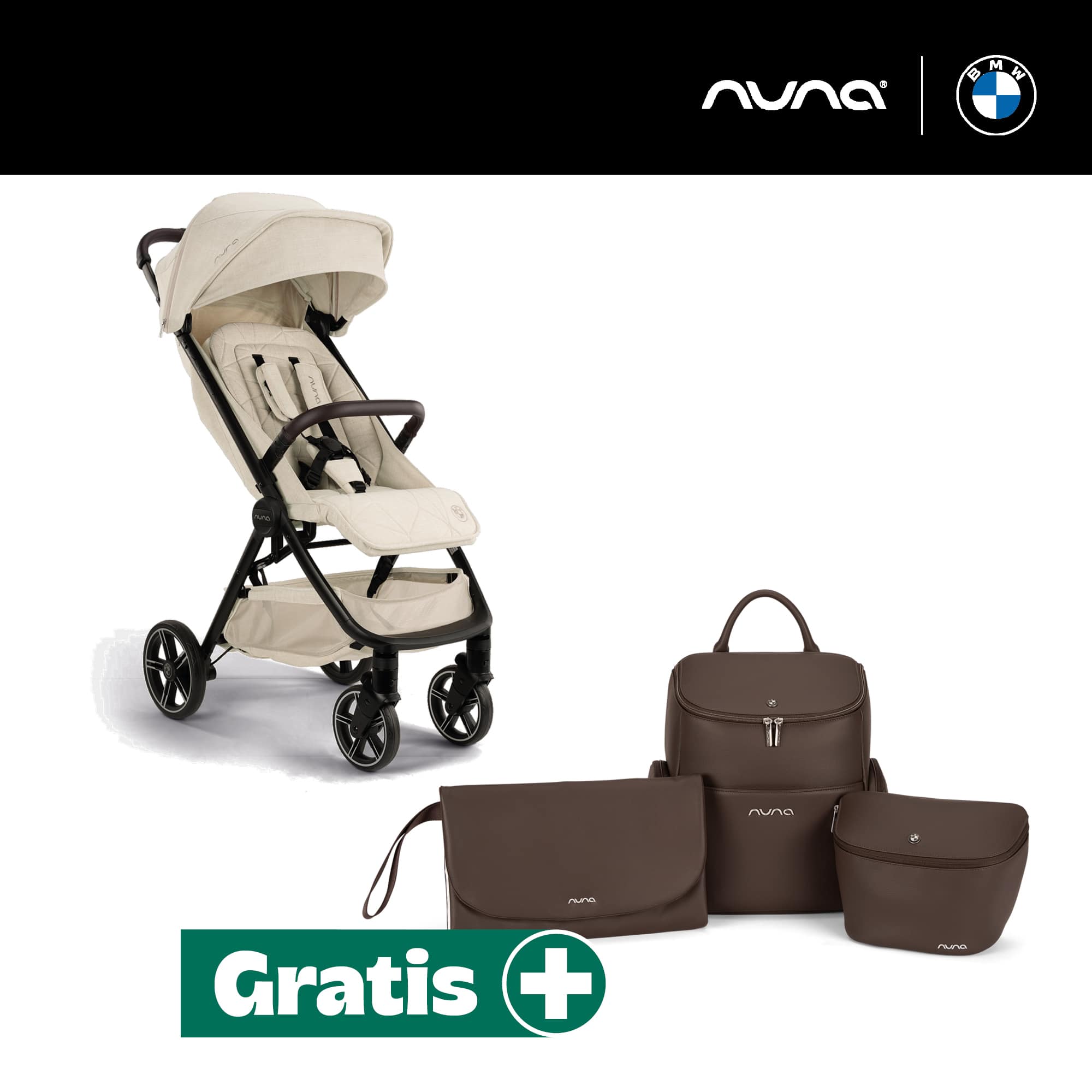 % SALE Kinderwagen, nuna, Beige – Besonderheit: Set bestehend aus Buggy und Wickeltasche