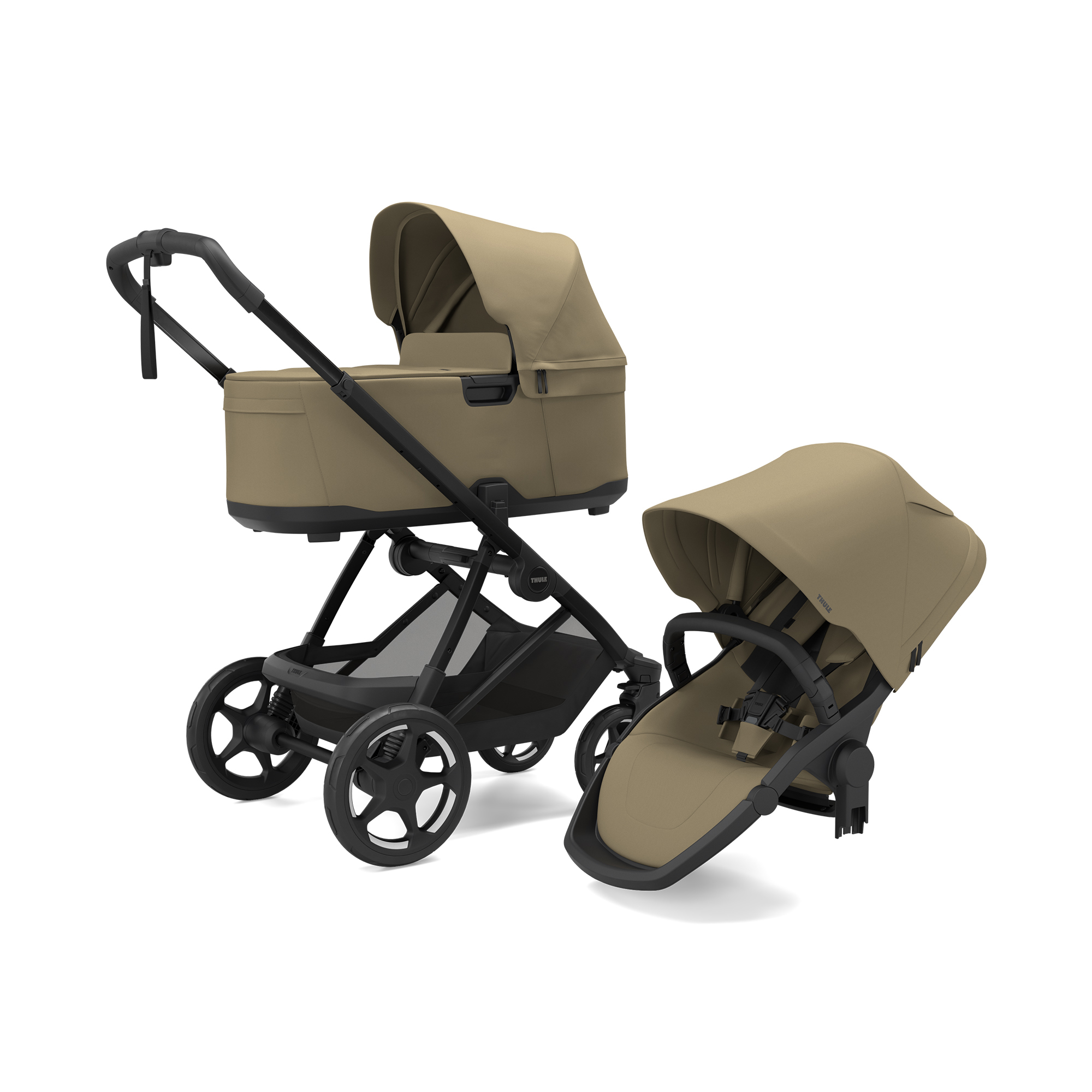 Kombi-Kinderwagen, THULE, Grün – Besonderheit: Babywanne mit ergonomischen Tragegriffen