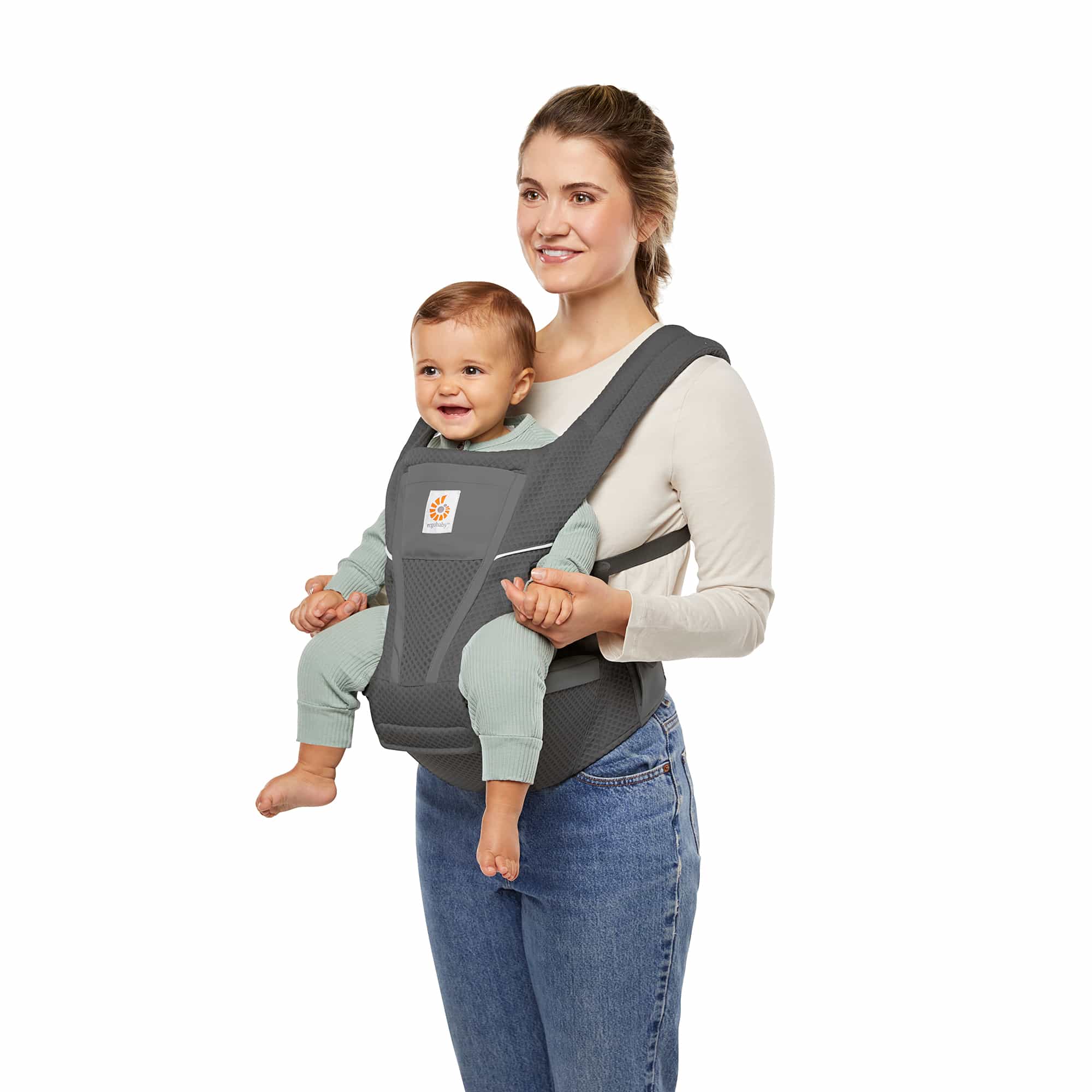 Hüfttragen, ERGObaby, Grau – Besonderheit: verwendbar als Bauch-, Rücken-, Fronttrageweise und Hüftsitz
