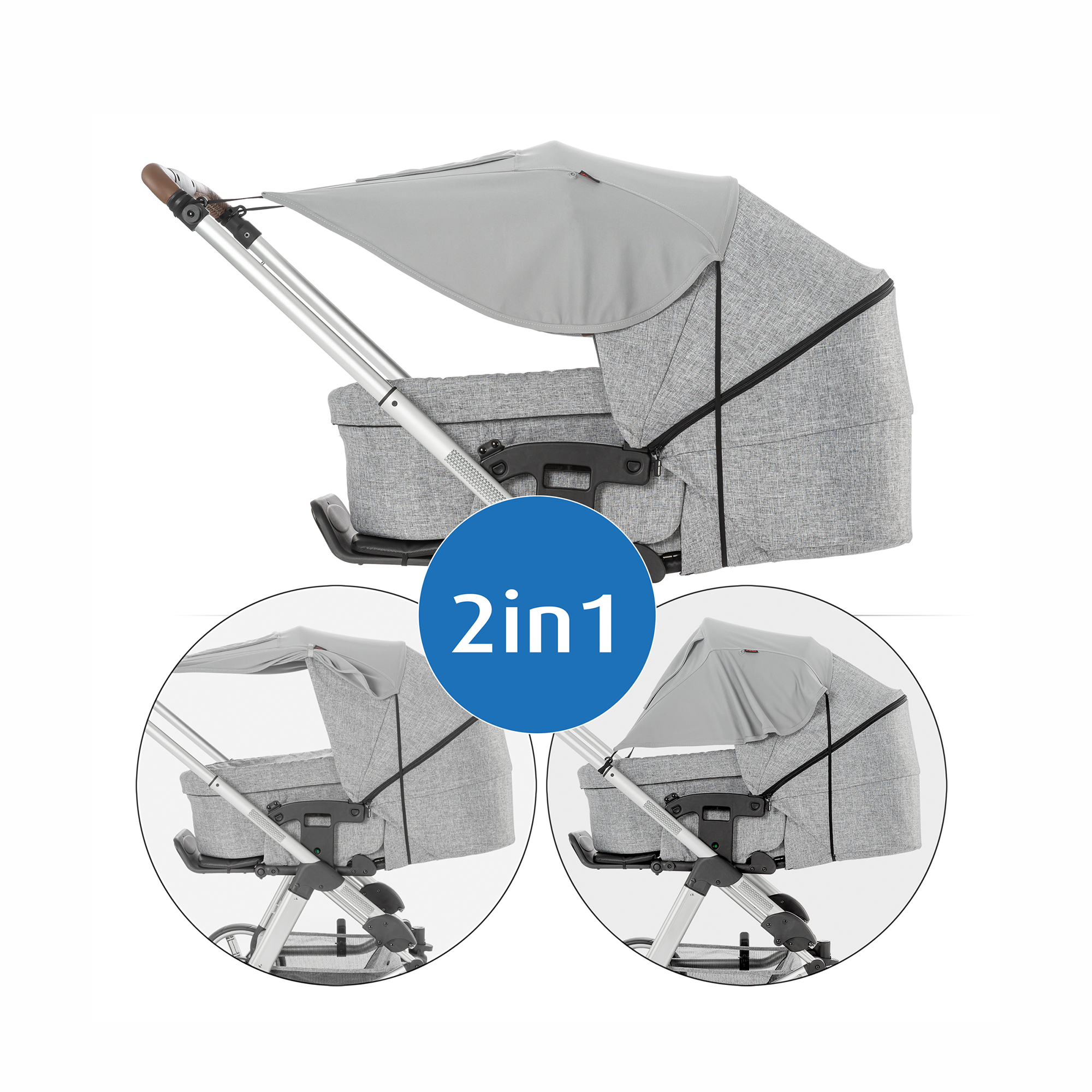 Sonnen- & Insektenschutz Kinderwagen, reer, Grau – Besonderheit: großes Segel spendet großzügig kühlenden Schatten
