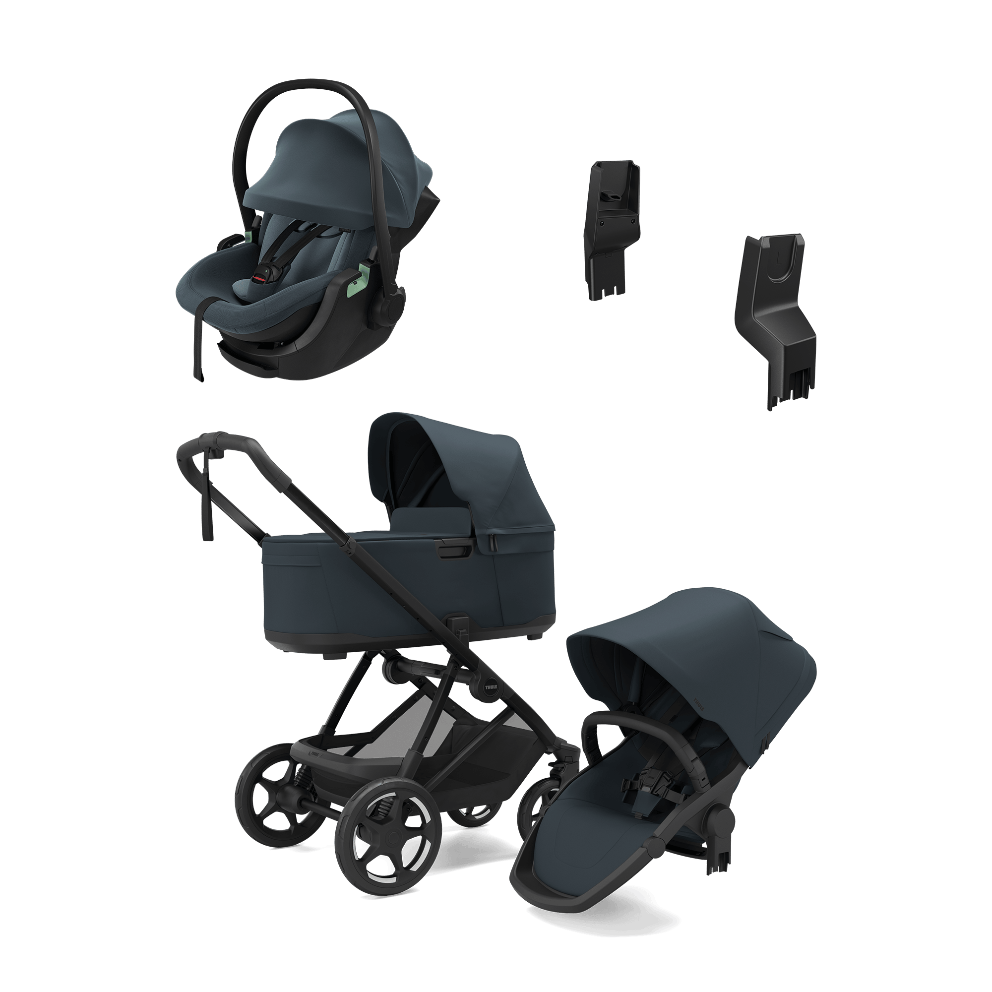 Kinderwagen Komplettsets, THULE, Blau – Besonderheit: Set bestehend aus Kombi-Kinderwagen, Babyschale und Adaptern