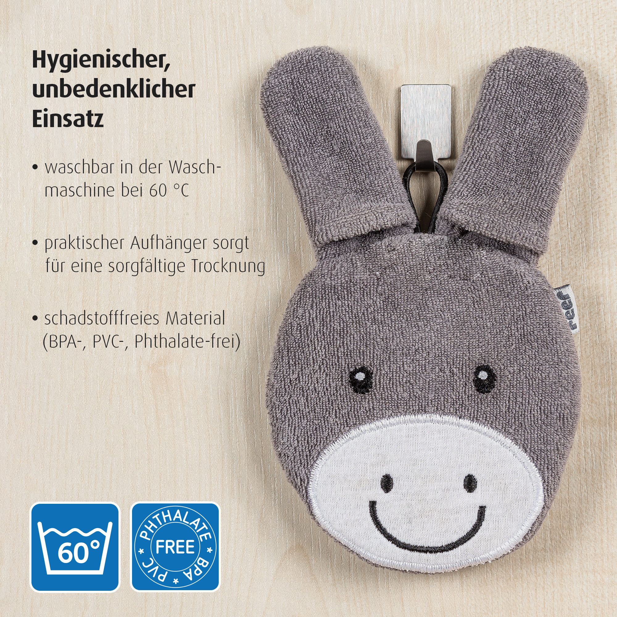 Waschlappen, reer, Grau – Produktansicht