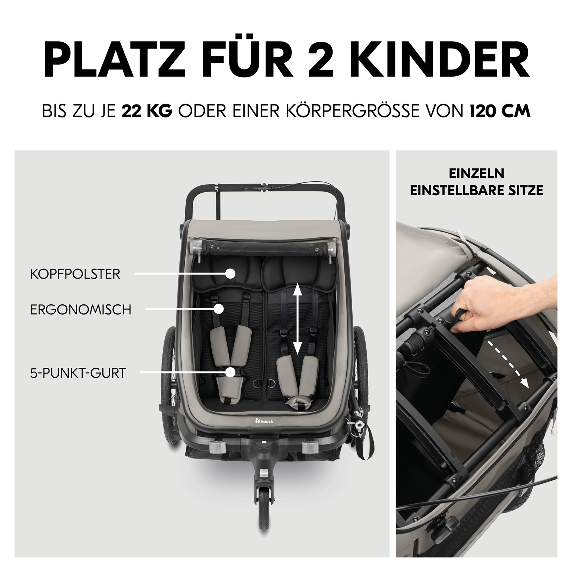 Fahrradanhänger, hauck, Grau – Produktansicht