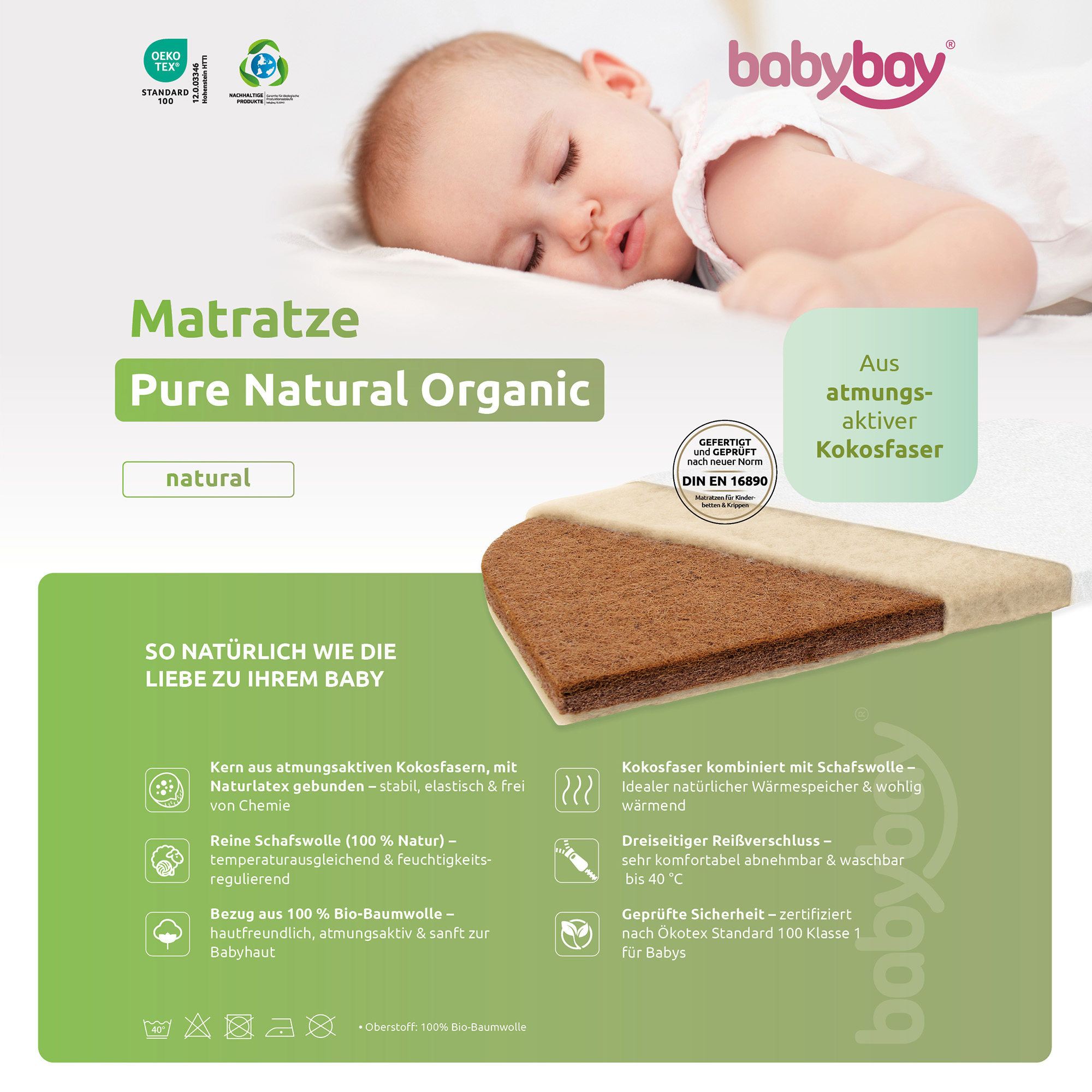 Matratzen, babybay, Weiß – Produktansicht