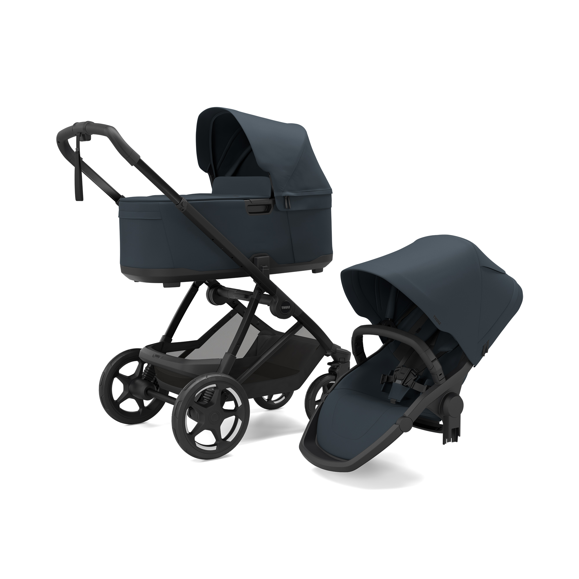 Kombi-Kinderwagen, THULE, Blau – Besonderheit: Babywanne mit ergonomischen Tragegriffen