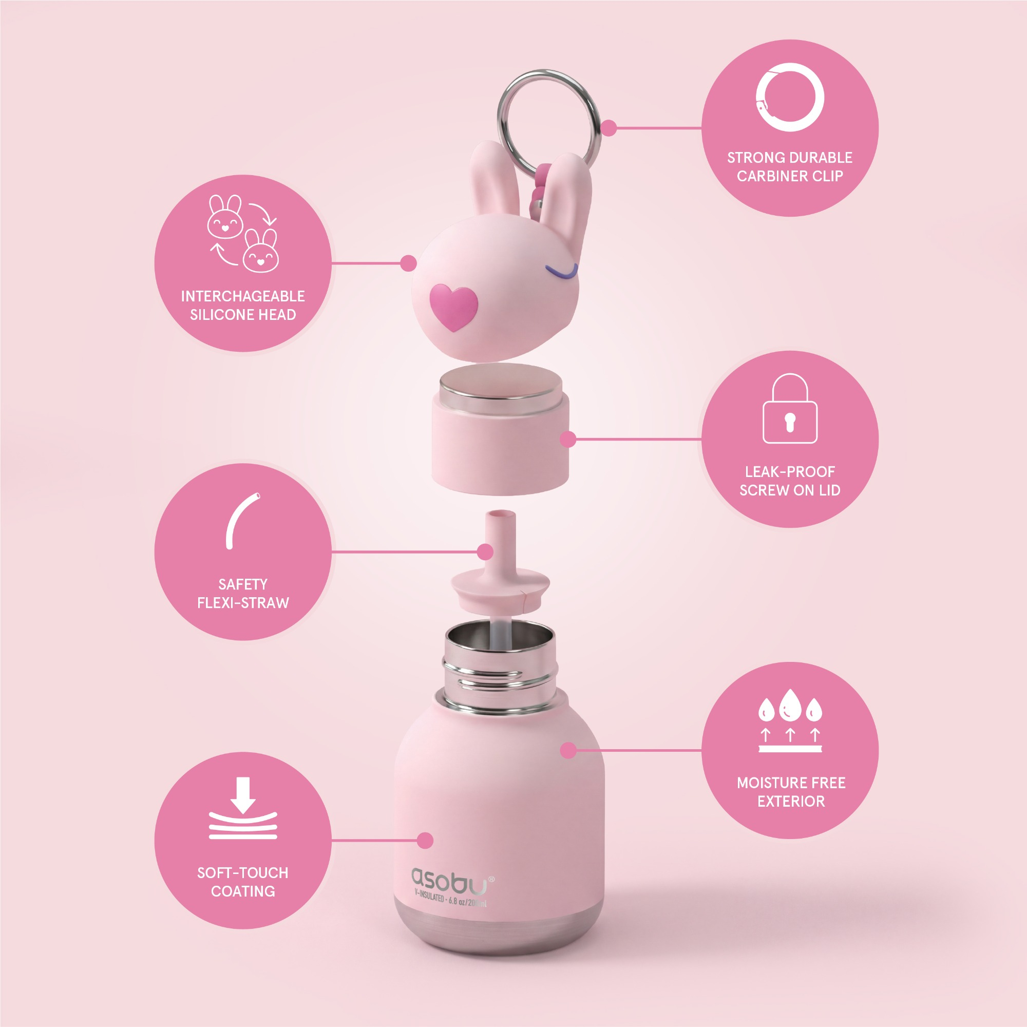 Trinkflaschen, ASOBU, Pink – Produktansicht