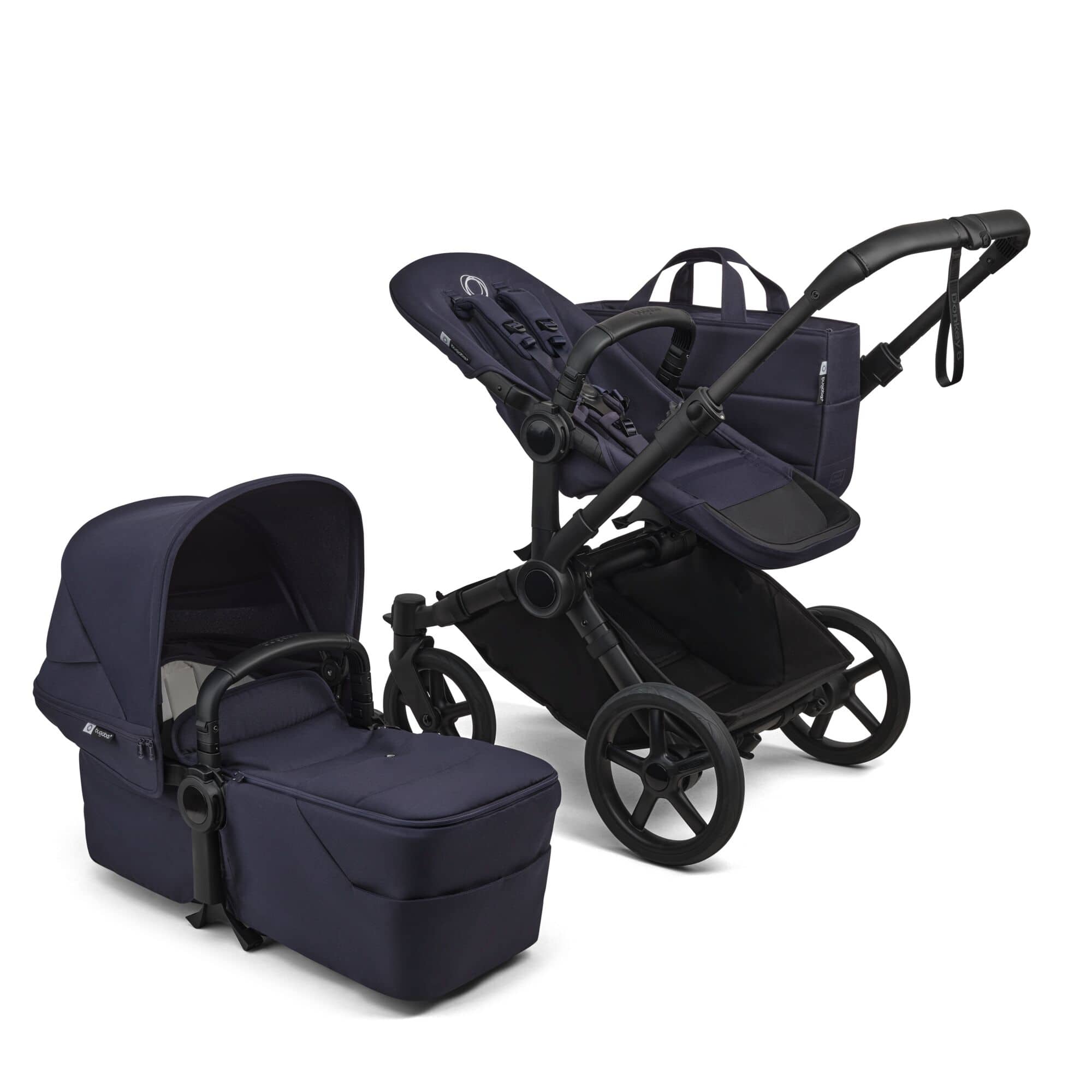 Kombi-Kinderwagen, bugaboo, Blau – Besonderheit: Liegeaufsatz mit PureBreeze™-Matratze für optimale Unterstützung von Neugeborenen