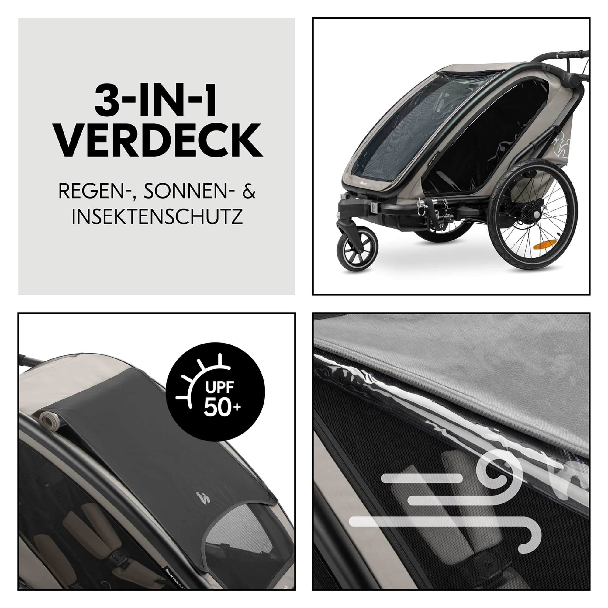 Fahrradanhänger, hauck, Grau – Produktansicht