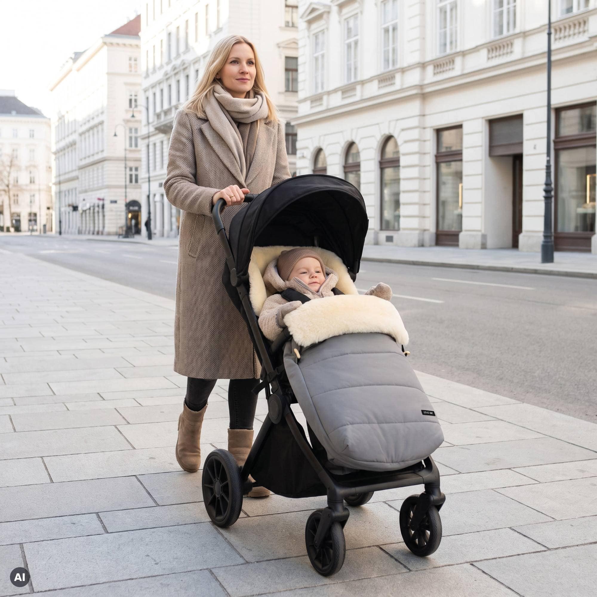 Fußsäcke & Decken, LITTLE ONE, Grau – Besonderheit: Innen aus 100% echtem Lammfell
