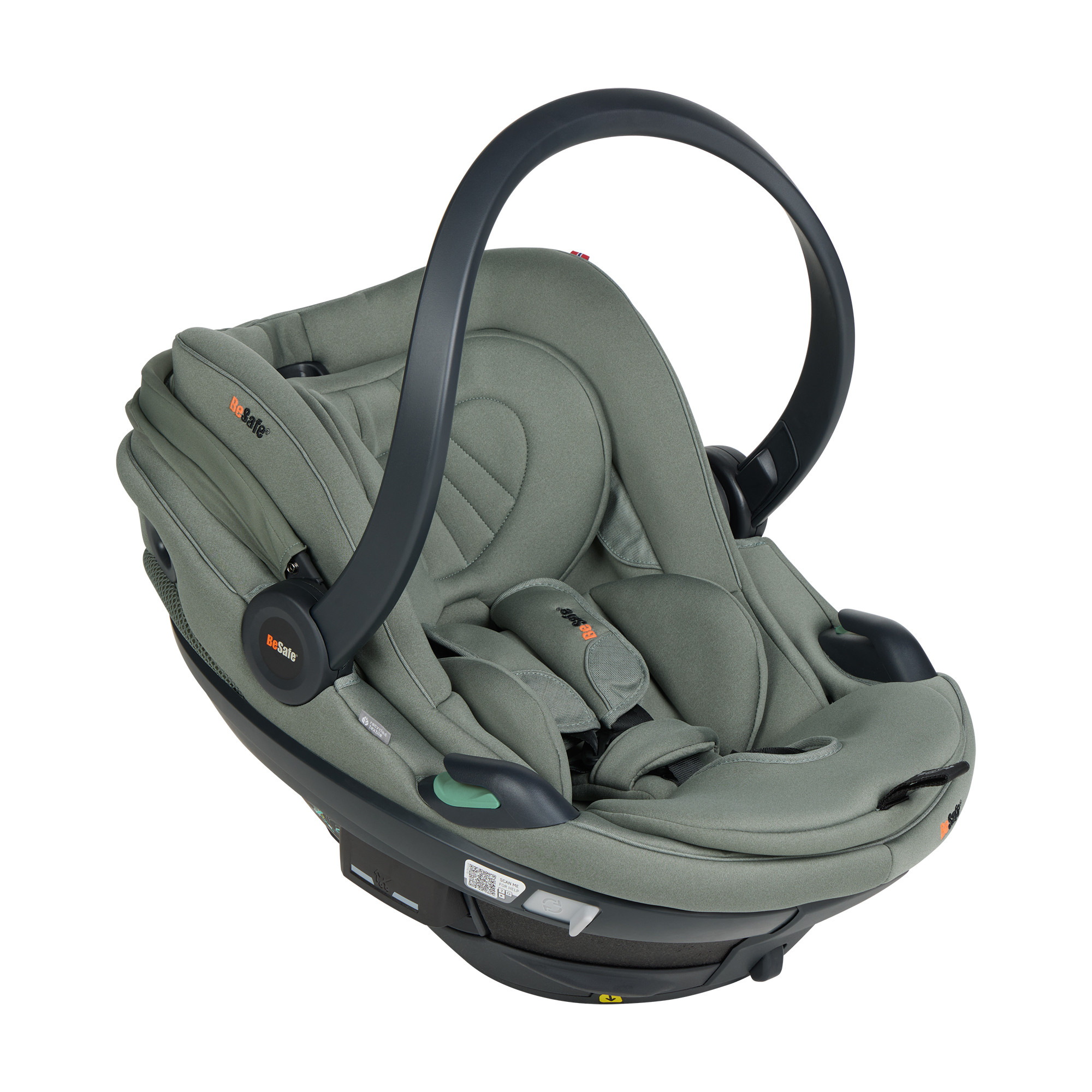 Babyschalen 0-13 kg, Gruppe 0+, BeSafe, Grün – Besonderheit: Active Lay Flat™-Funktion, Liegefunktion die sich bei einem Unfall automatisch in eine aufrechte Position bewegt